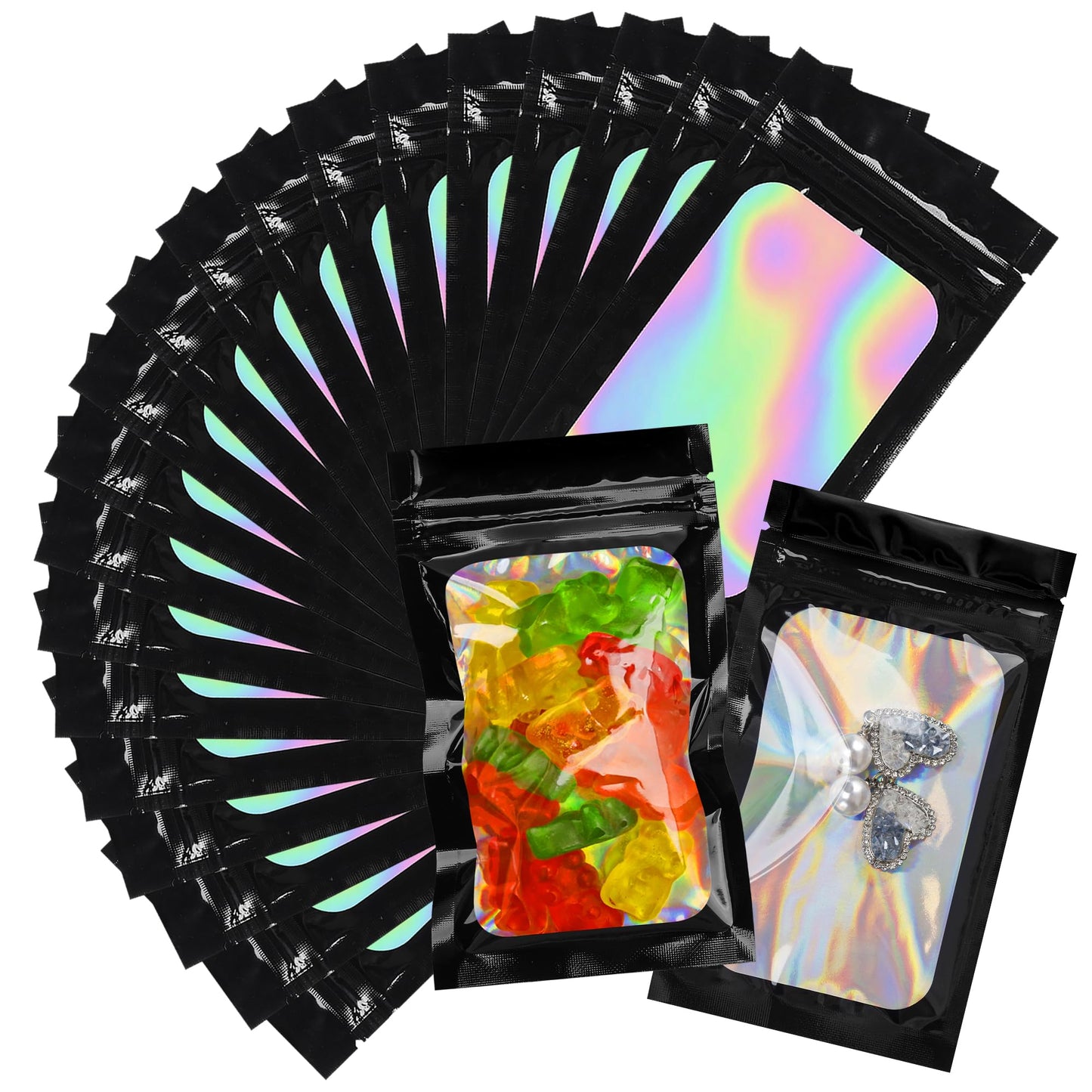 200 Pack 5x8 Mylar Bags with Window Stand Up Bgas 7.5mil Thick for Food Storage and Resealable for Small Business Packaging Bag