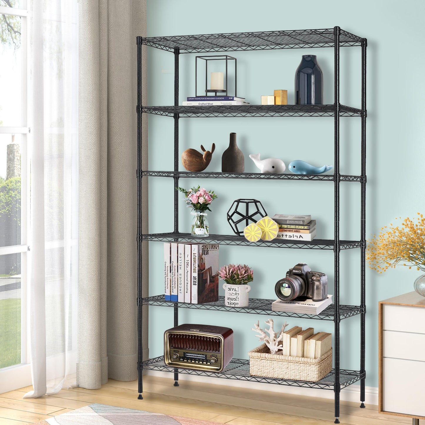 BestOffice | 4-Tier Wire Storage Shelves | 36x14x54 | Black | with Adjustable Racks | Heavy-Duty Metal Shelf, Holds Upto 1000 lbs | No-Tool Assembly | Ideal for Home & Garage Shelving
