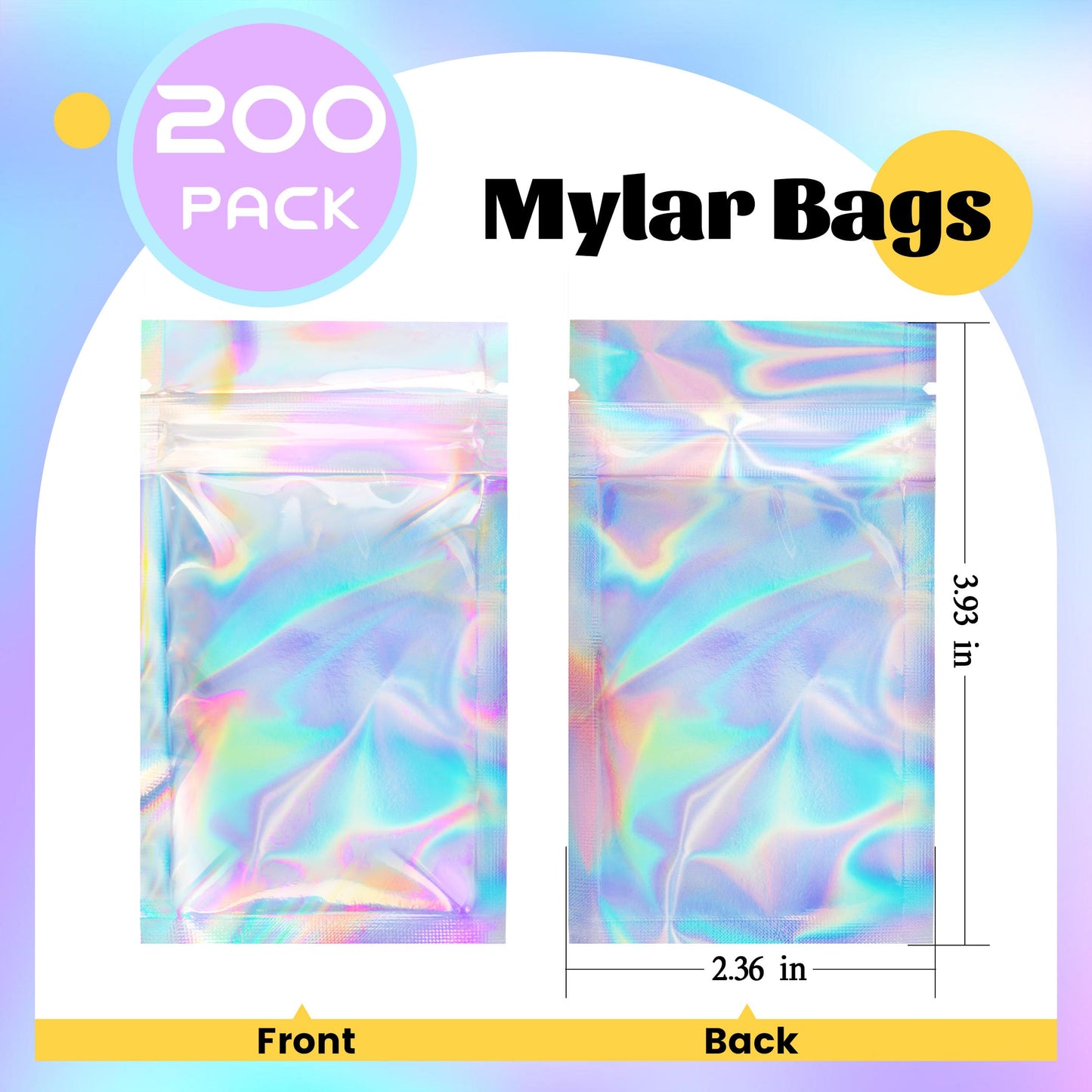 200 Pack 5x8 Mylar Bags with Window Stand Up Bgas 7.5mil Thick for Food Storage and Resealable for Small Business Packaging Bag