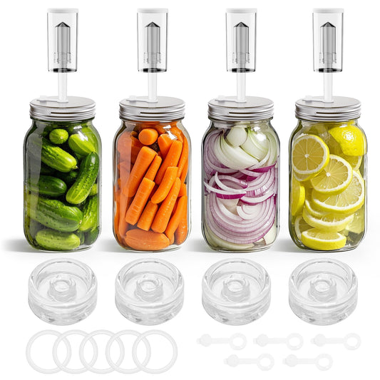 Fermentation Kit for Wide Mouth Mason fermentation Jar,pickling/sauerkraut kit with 4 Glass Fermentation Weights,4 Fermenting Lids,4 airlocks,5 Silicone Rings,5 Silicone Grommet （ Jars Not Included ）