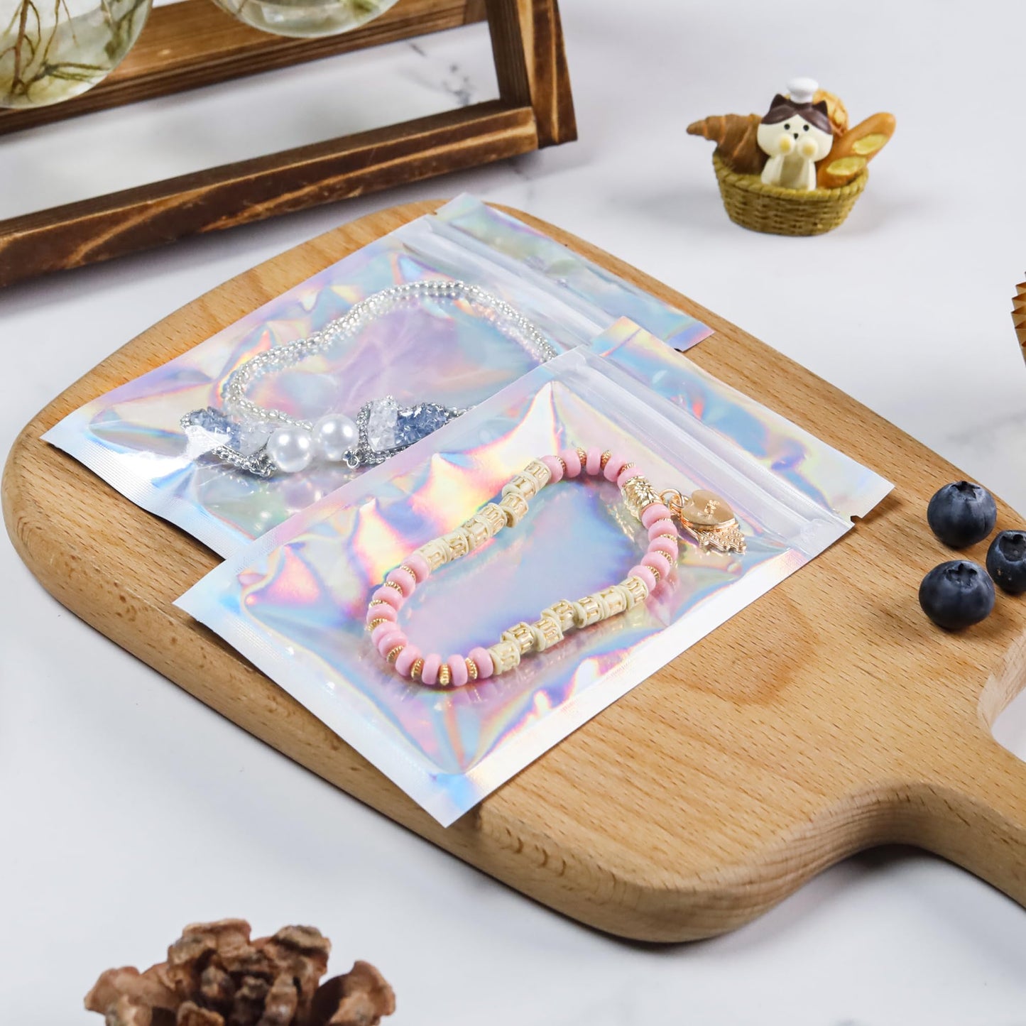 200 Pack 5x8 Mylar Bags with Window Stand Up Bgas 7.5mil Thick for Food Storage and Resealable for Small Business Packaging Bag