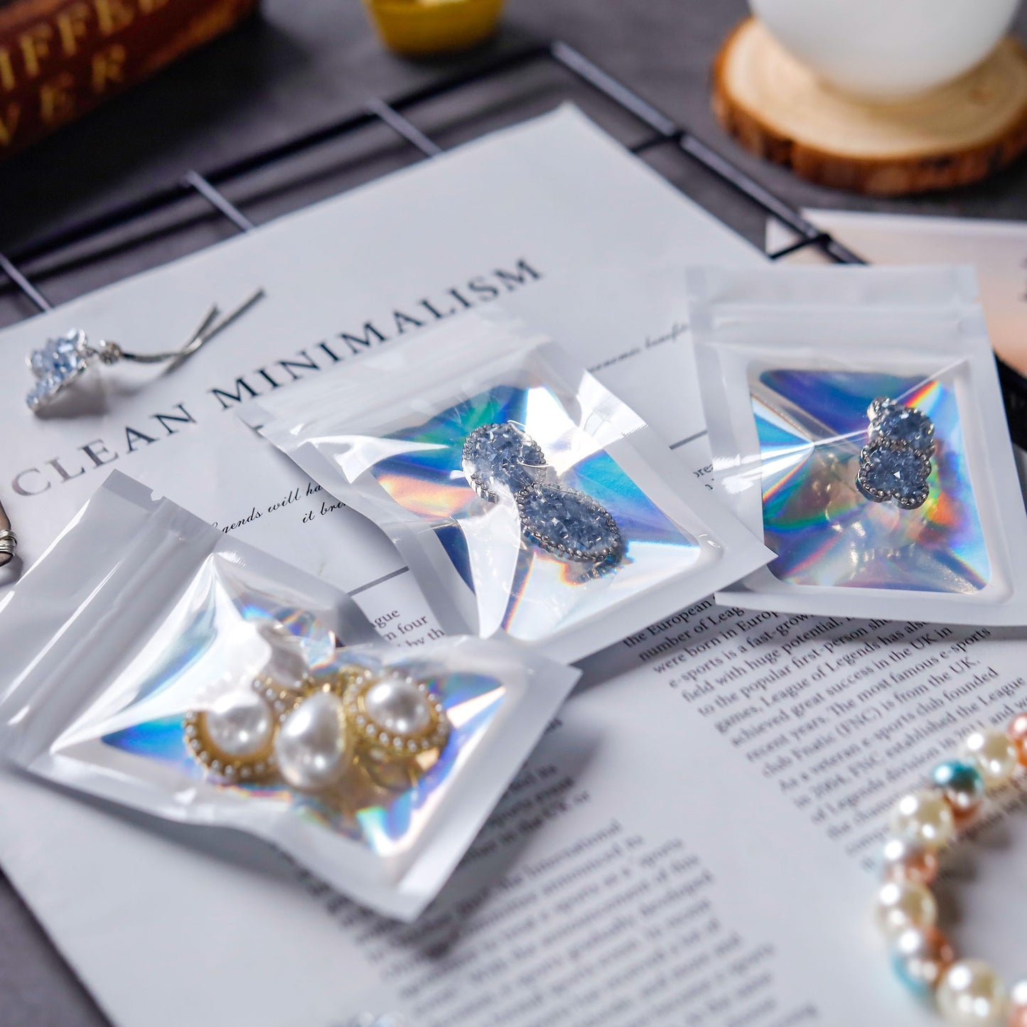 200 Pack 5x8 Mylar Bags with Window Stand Up Bgas 7.5mil Thick for Food Storage and Resealable for Small Business Packaging Bag