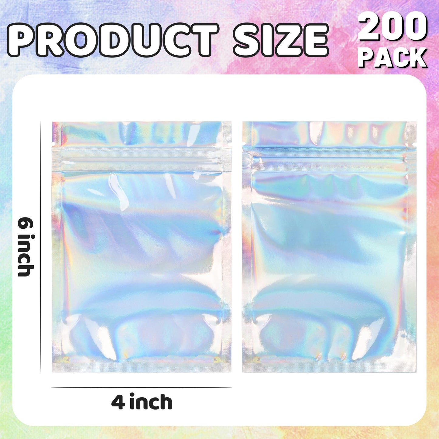 200 Pack 5x8 Mylar Bags with Window Stand Up Bgas 7.5mil Thick for Food Storage and Resealable for Small Business Packaging Bag