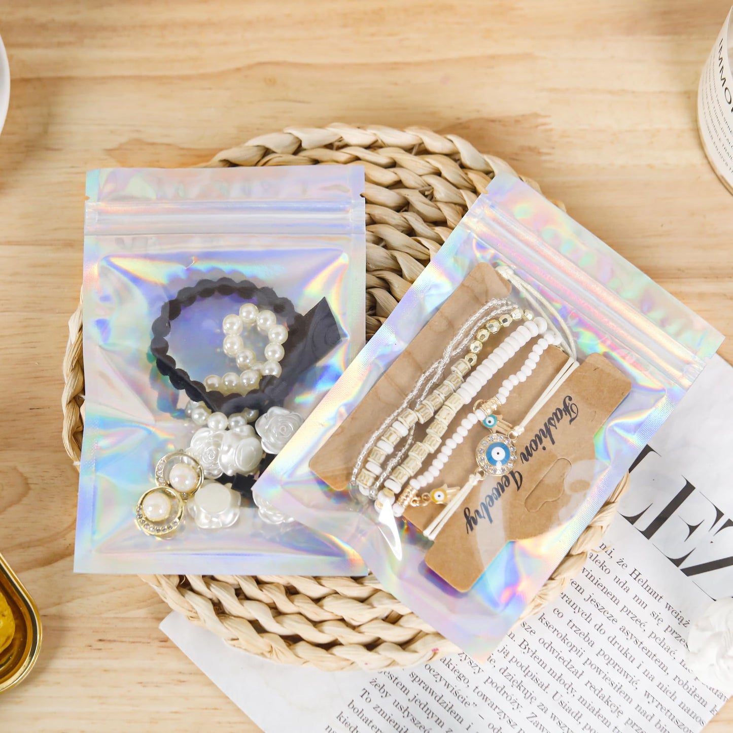 200 Pack 5x8 Mylar Bags with Window Stand Up Bgas 7.5mil Thick for Food Storage and Resealable for Small Business Packaging Bag