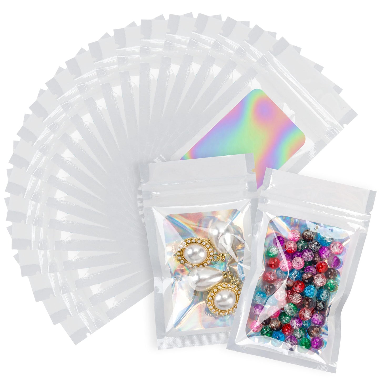 200 Pack 5x8 Mylar Bags with Window Stand Up Bgas 7.5mil Thick for Food Storage and Resealable for Small Business Packaging Bag