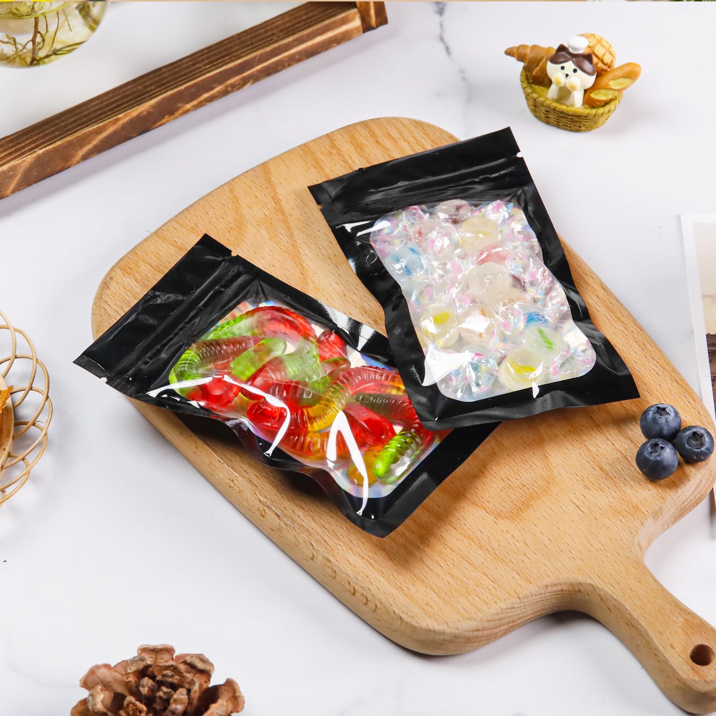 200 Pack 5x8 Mylar Bags with Window Stand Up Bgas 7.5mil Thick for Food Storage and Resealable for Small Business Packaging Bag