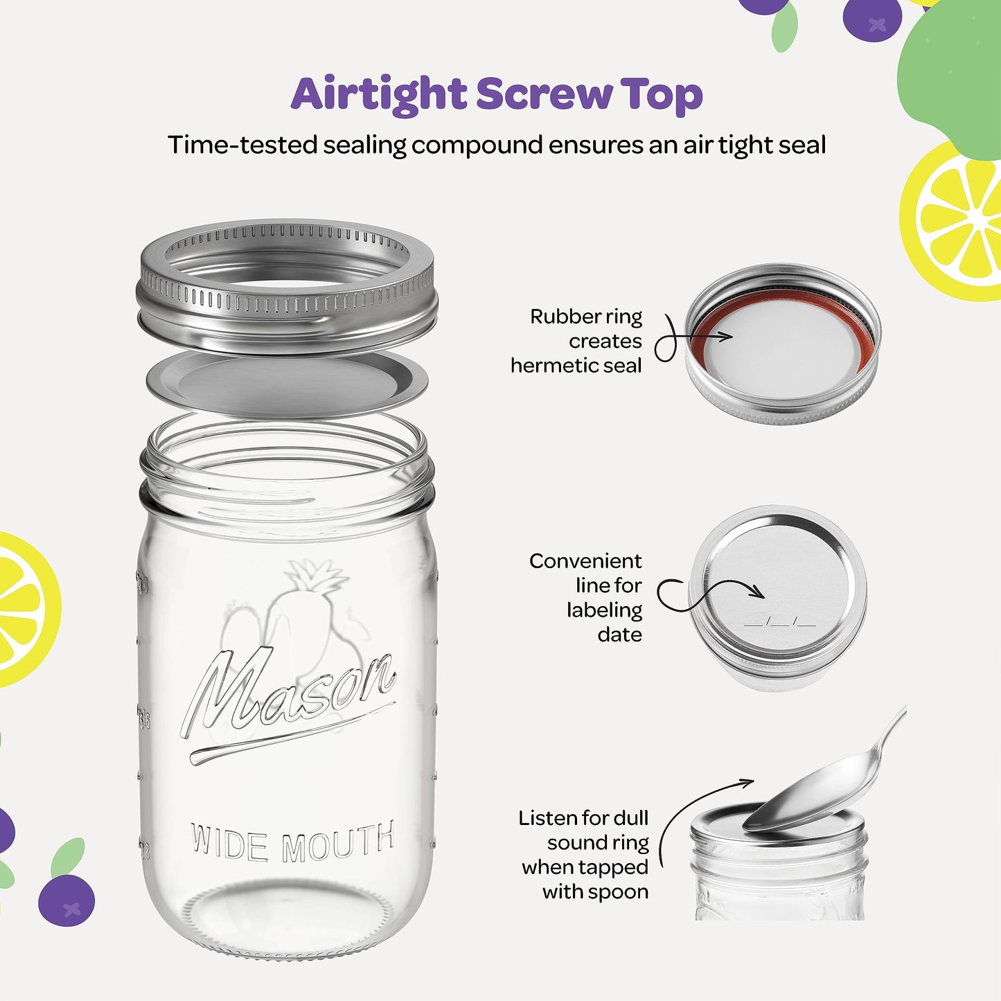 Wide Mouth Mason Jars 32 oz [4 Pack] With Mason Jar Lids and Bands, Mason Jars 32 oz - For Canning, Fermenting, Pickling - Jar Decor - Microwave/Freeze/Dishwasher Safe.