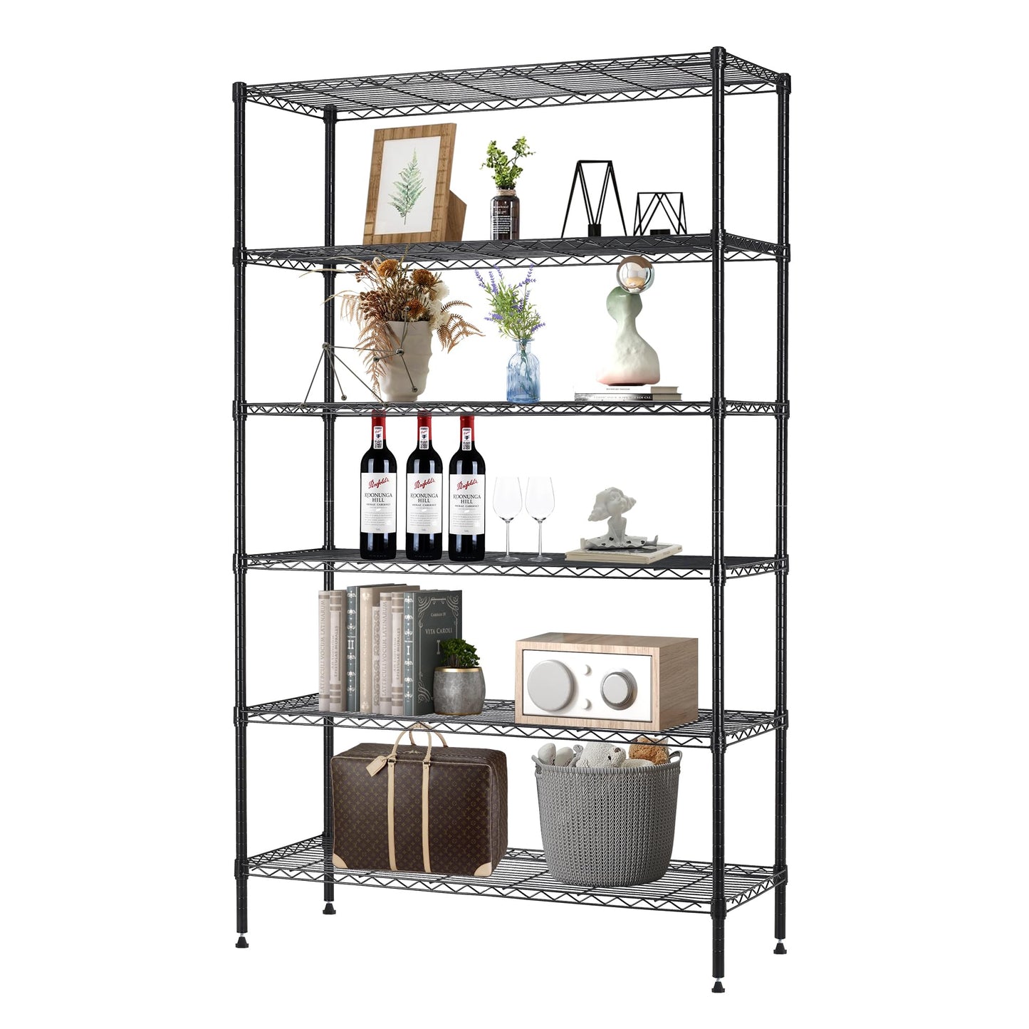 BestOffice | 4-Tier Wire Storage Shelves | 36x14x54 | Black | with Adjustable Racks | Heavy-Duty Metal Shelf, Holds Upto 1000 lbs | No-Tool Assembly | Ideal for Home & Garage Shelving