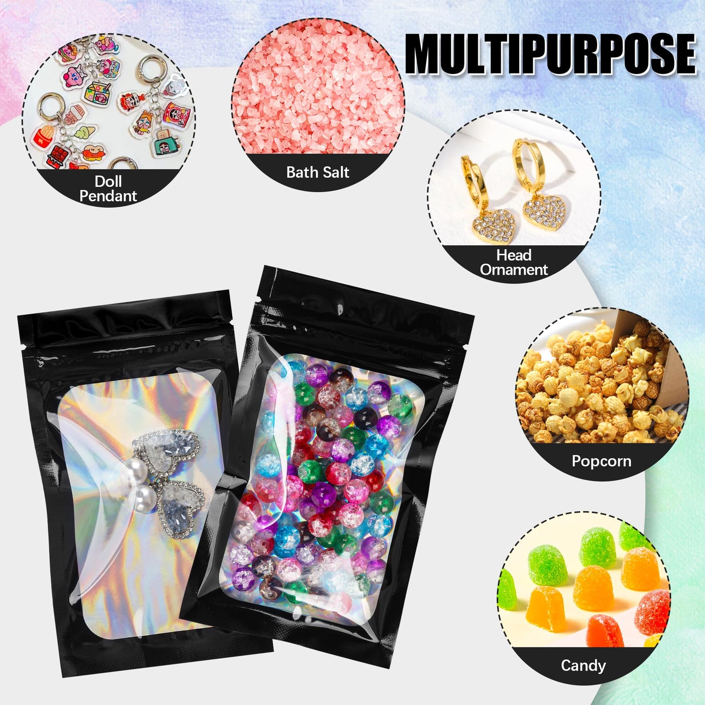 200 Pack 5x8 Mylar Bags with Window Stand Up Bgas 7.5mil Thick for Food Storage and Resealable for Small Business Packaging Bag