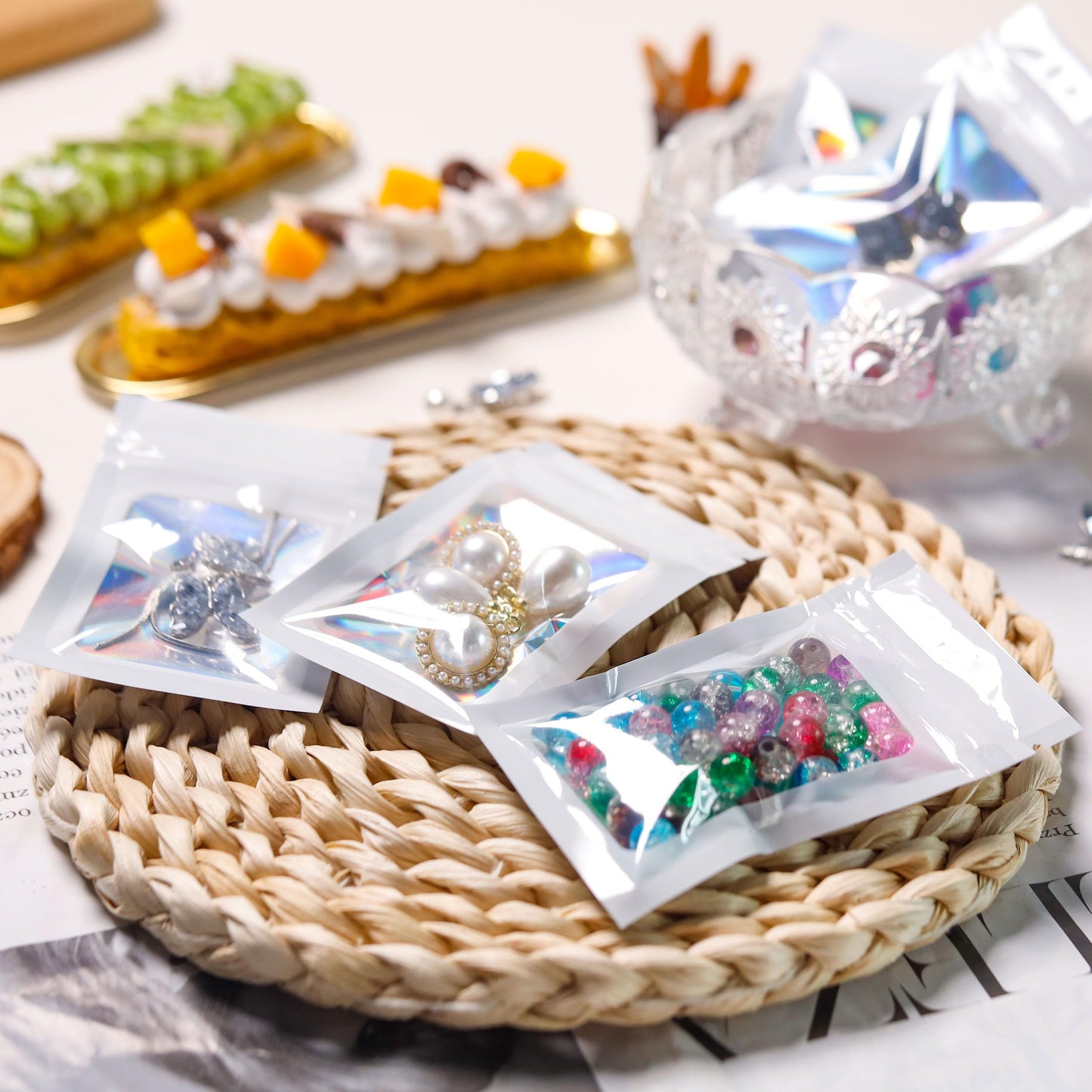 200 Pack 5x8 Mylar Bags with Window Stand Up Bgas 7.5mil Thick for Food Storage and Resealable for Small Business Packaging Bag