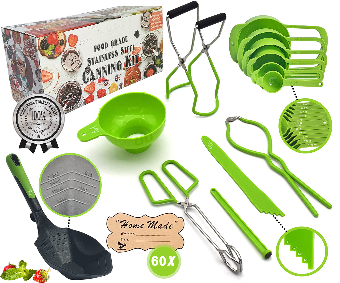 Supa Ant Canning Supplies - Water Bath Canning Pot with Rack & Lid - Starter Kits Set for Beginners - Stainless Steel Water Bath Canner Kit & Rack - Rack, XL Ladle, Measuring Cups, Kitchen Funnel