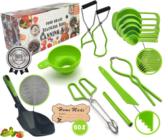 Supa Ant Canning Supplies - Water Bath Canning Pot with Rack & Lid - Starter Kits Set for Beginners - Stainless Steel Water Bath Canner Kit & Rack - Rack, XL Ladle, Measuring Cups, Kitchen Funnel