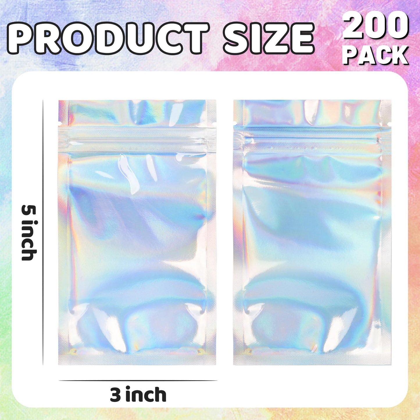 200 Pack 5x8 Mylar Bags with Window Stand Up Bgas 7.5mil Thick for Food Storage and Resealable for Small Business Packaging Bag