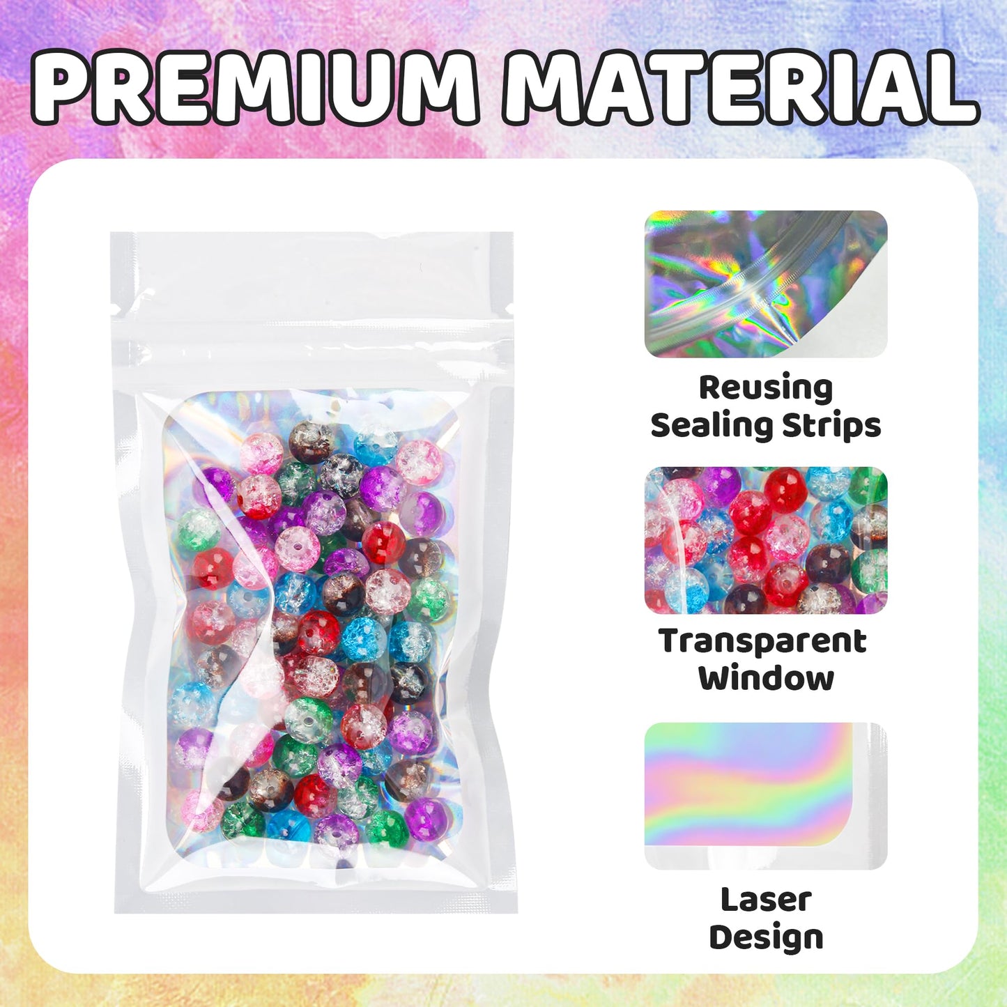 200 Pack 5x8 Mylar Bags with Window Stand Up Bgas 7.5mil Thick for Food Storage and Resealable for Small Business Packaging Bag