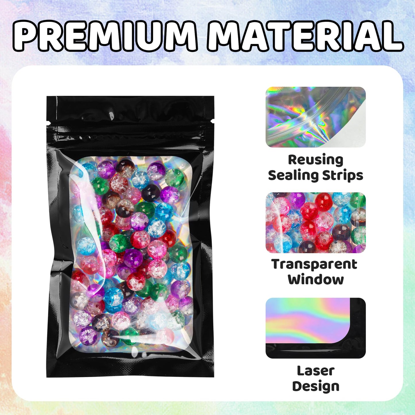 200 Pack 5x8 Mylar Bags with Window Stand Up Bgas 7.5mil Thick for Food Storage and Resealable for Small Business Packaging Bag