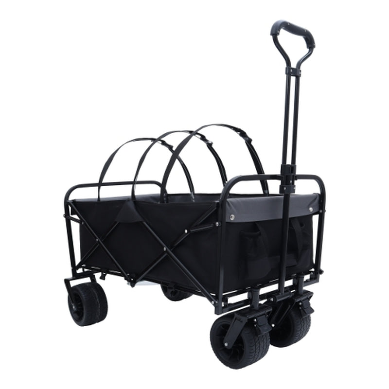 440Lbs Collapsible Foldable Wagon Cart with Strapping System ,Beach Wagon Utility Cart Utility Wagon Grocery Cart for Camping Shopping Sports Gardening Fishing Supports 3Pcs Plastic Liner Bag