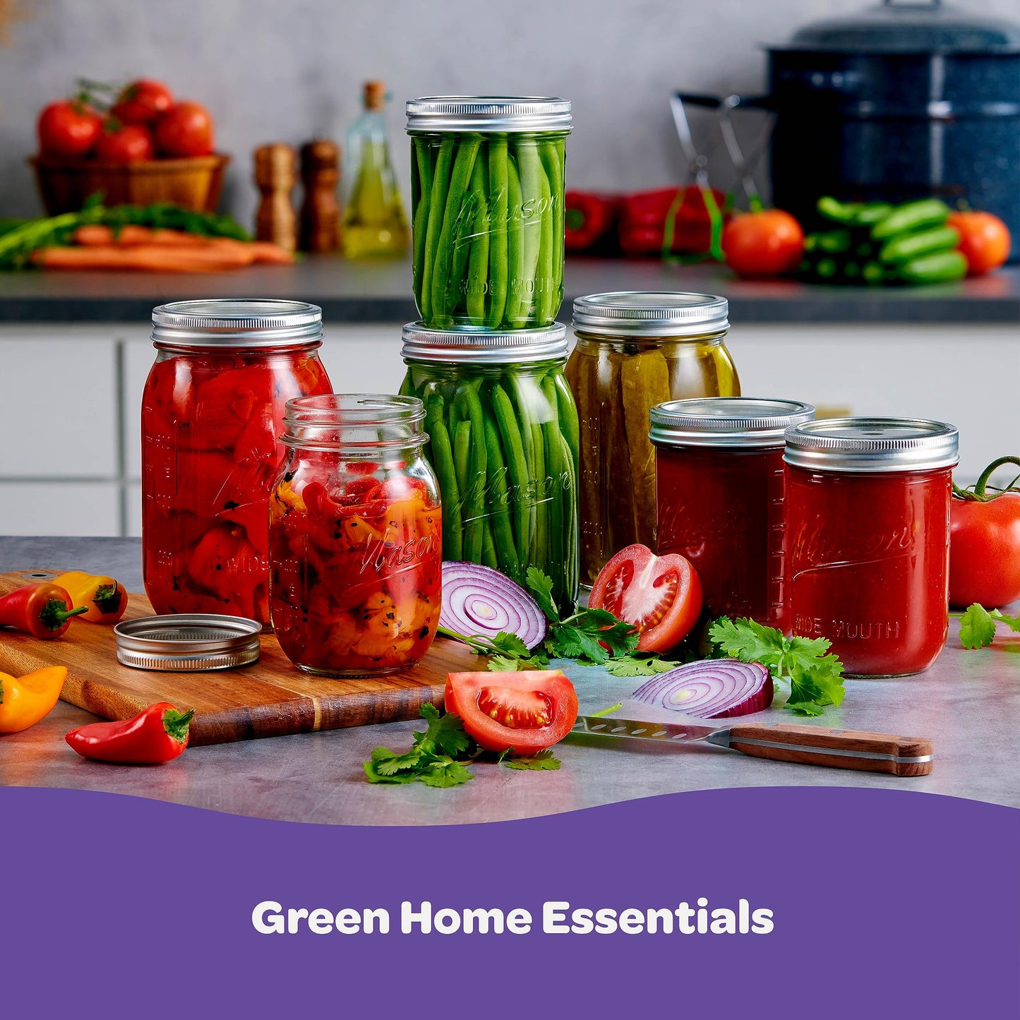 Wide Mouth Mason Jars 32 oz [4 Pack] With Mason Jar Lids and Bands, Mason Jars 32 oz - For Canning, Fermenting, Pickling - Jar Decor - Microwave/Freeze/Dishwasher Safe.