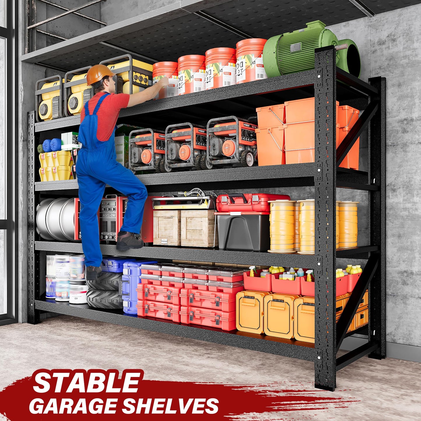 48" Wide Heavy Duty Garage Shelving Units,3000LBS 24 Deep Storage Shelves,Metal Garage Shelves,Large Storage Rack,Steel Shelf,Industrial Shelving for Shop,Warehouse,Basement,48" W x 24" D x 70" H