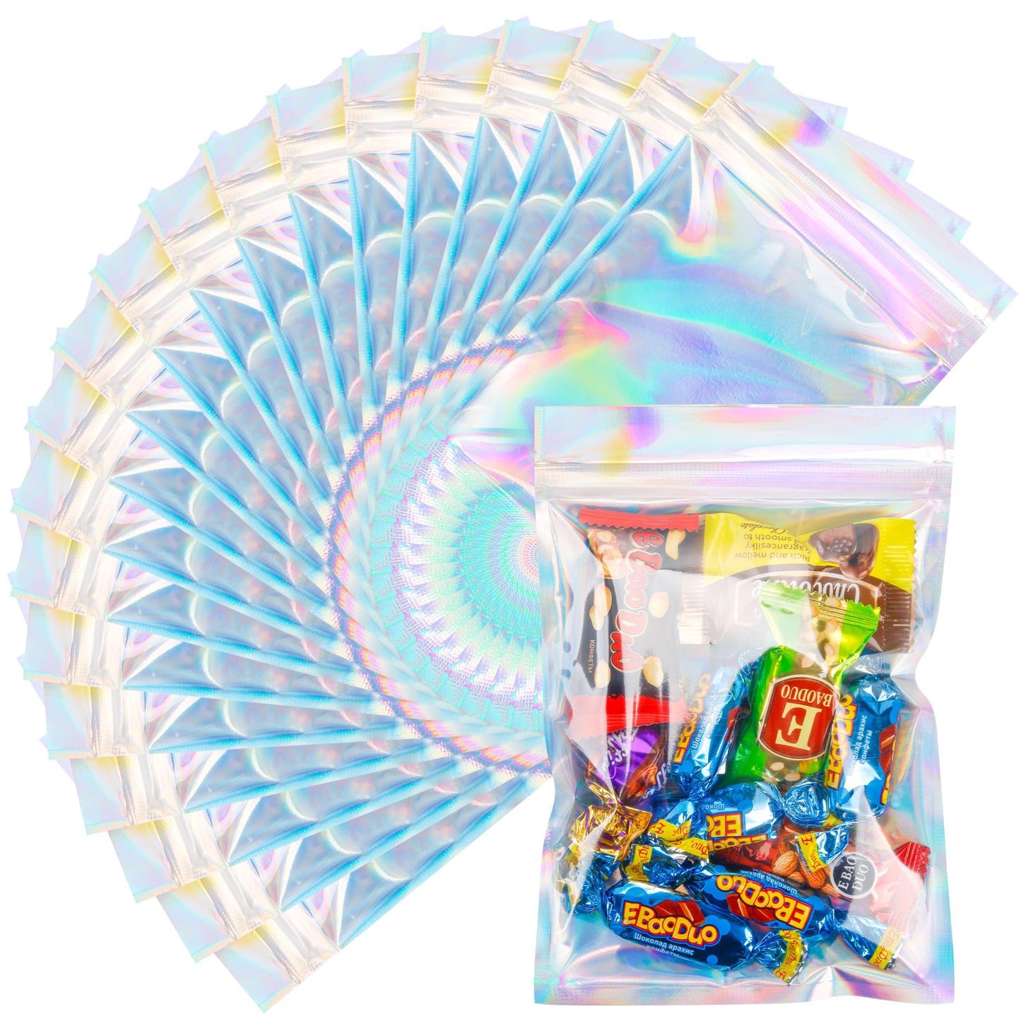 200 Pack 5x8 Mylar Bags with Window Stand Up Bgas 7.5mil Thick for Food Storage and Resealable for Small Business Packaging Bag