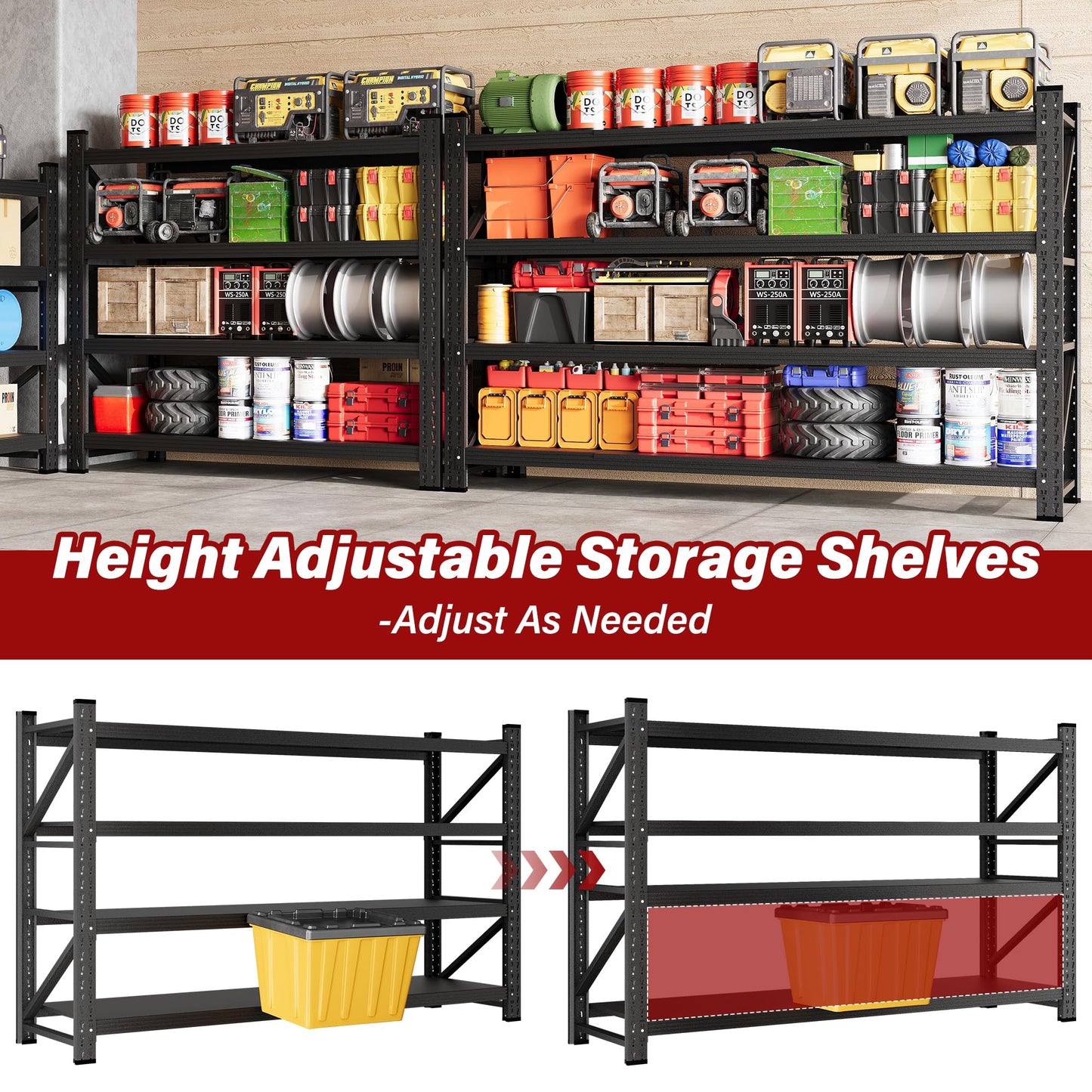 48" Wide Heavy Duty Garage Shelving Units,3000LBS 24 Deep Storage Shelves,Metal Garage Shelves,Large Storage Rack,Steel Shelf,Industrial Shelving for Shop,Warehouse,Basement,48" W x 24" D x 70" H