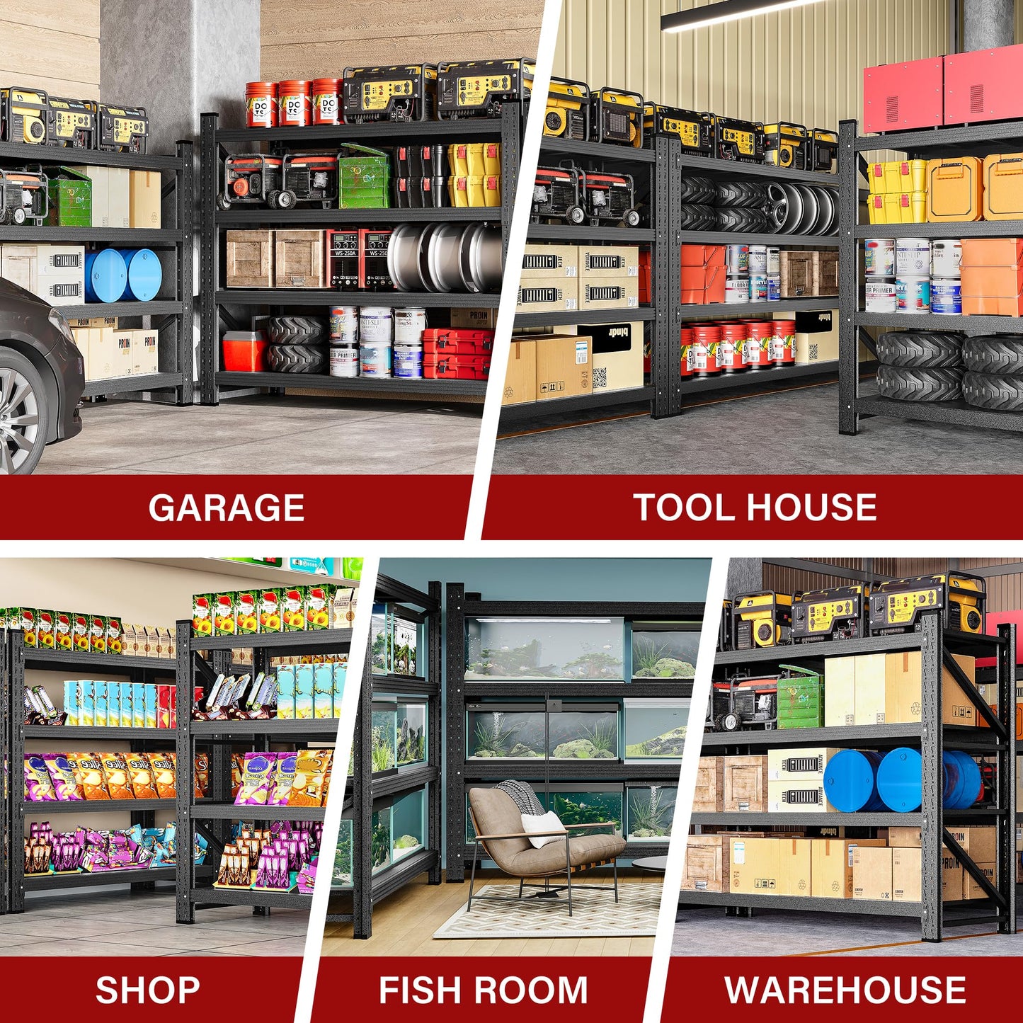 48" Wide Heavy Duty Garage Shelving Units,3000LBS 24 Deep Storage Shelves,Metal Garage Shelves,Large Storage Rack,Steel Shelf,Industrial Shelving for Shop,Warehouse,Basement,48" W x 24" D x 70" H