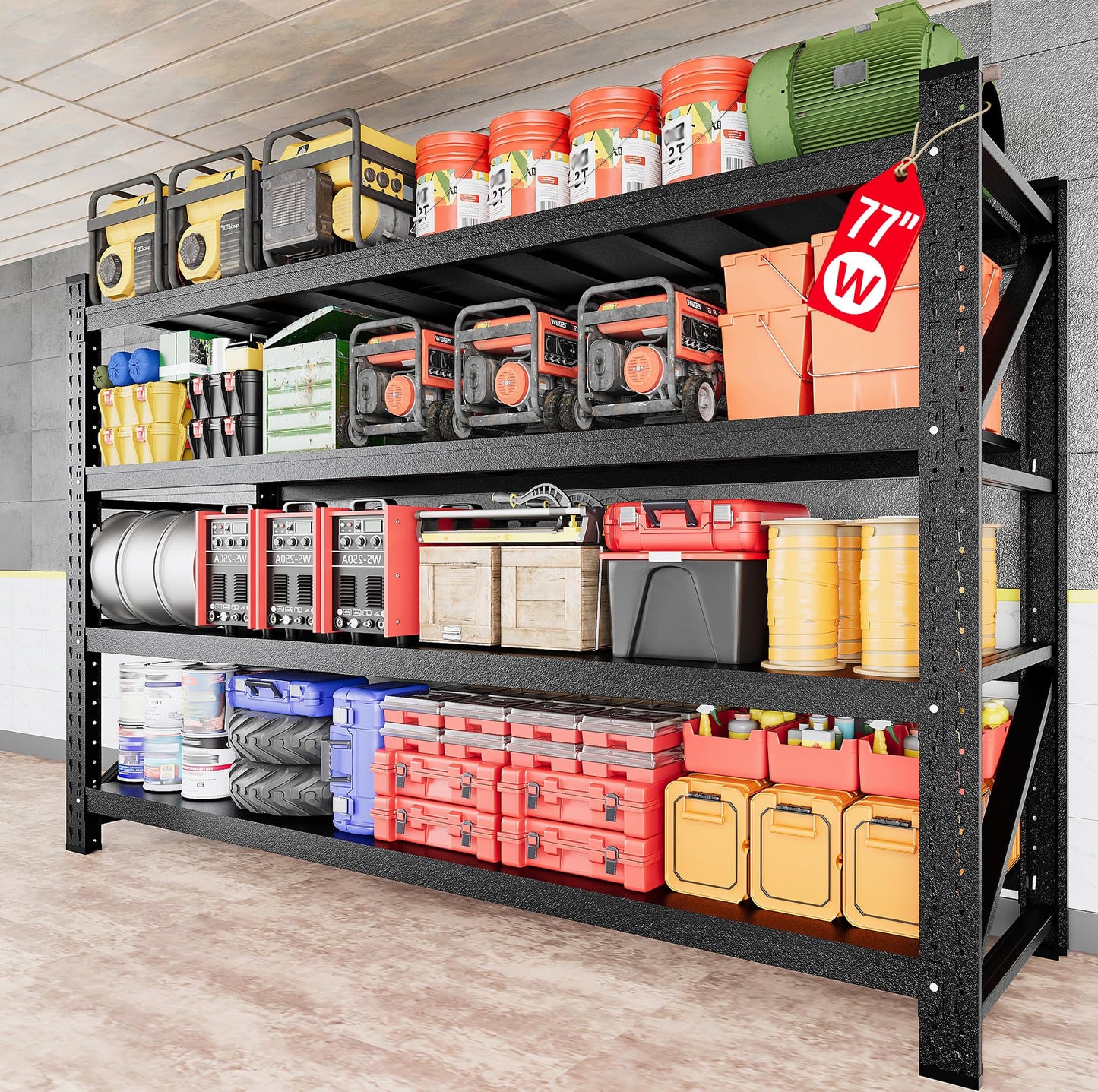 48" Wide Heavy Duty Garage Shelving Units,3000LBS 24 Deep Storage Shelves,Metal Garage Shelves,Large Storage Rack,Steel Shelf,Industrial Shelving for Shop,Warehouse,Basement,48" W x 24" D x 70" H