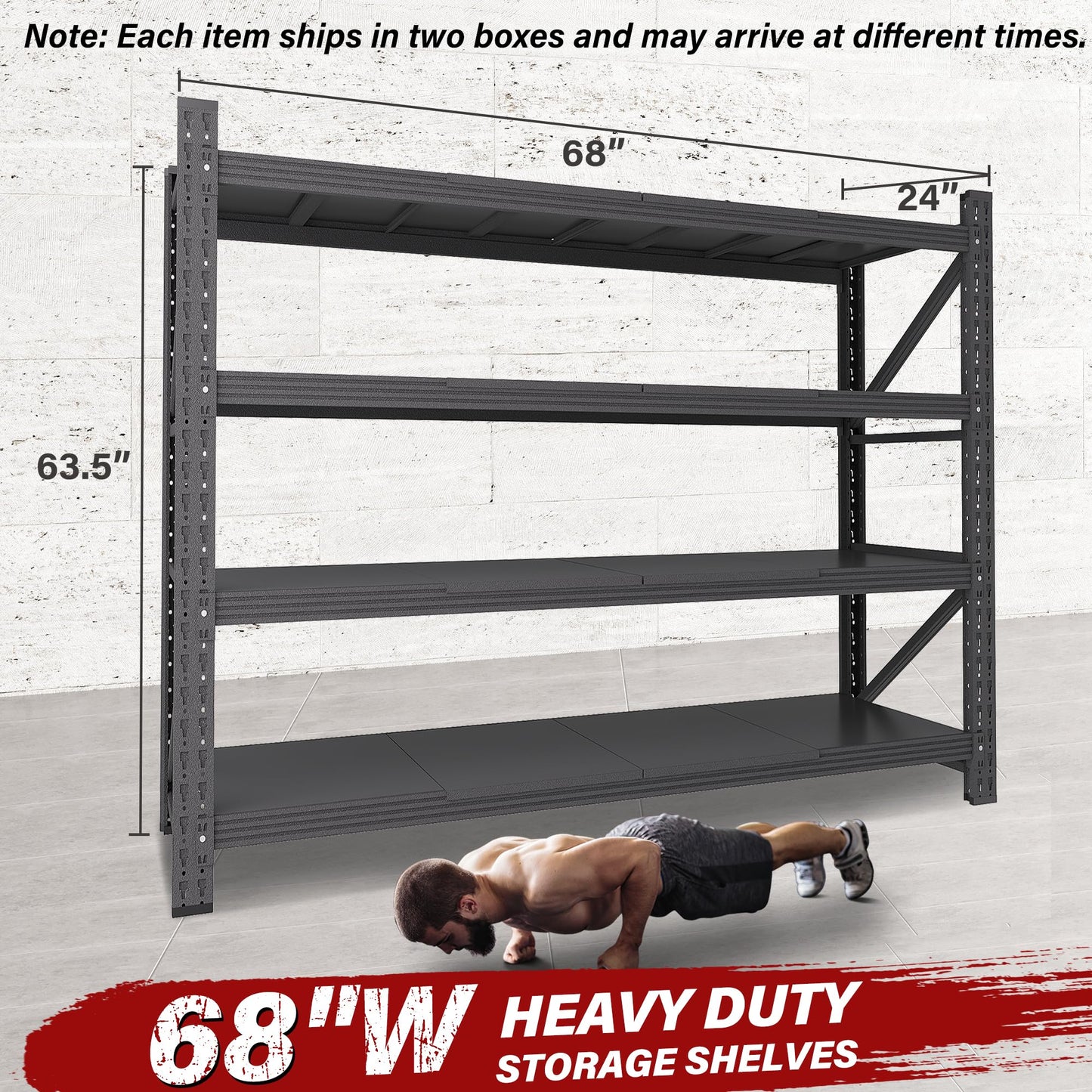 48" Wide Heavy Duty Garage Shelving Units,3000LBS 24 Deep Storage Shelves,Metal Garage Shelves,Large Storage Rack,Steel Shelf,Industrial Shelving for Shop,Warehouse,Basement,48" W x 24" D x 70" H