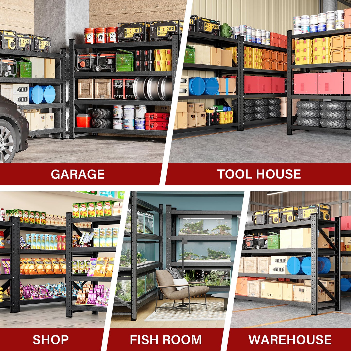 48" Wide Heavy Duty Garage Shelving Units,3000LBS 24 Deep Storage Shelves,Metal Garage Shelves,Large Storage Rack,Steel Shelf,Industrial Shelving for Shop,Warehouse,Basement,48" W x 24" D x 70" H
