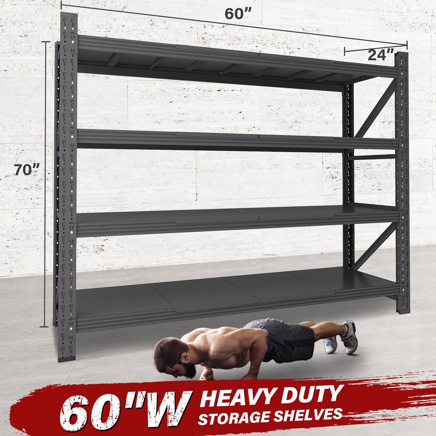 48" Wide Heavy Duty Garage Shelving Units,3000LBS 24 Deep Storage Shelves,Metal Garage Shelves,Large Storage Rack,Steel Shelf,Industrial Shelving for Shop,Warehouse,Basement,48" W x 24" D x 70" H