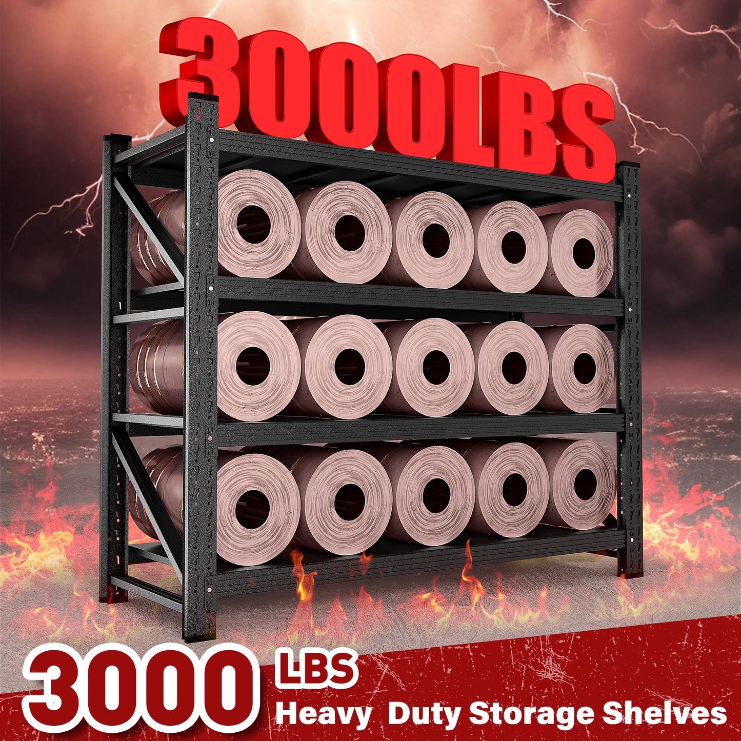 48" Wide Heavy Duty Garage Shelving Units,3000LBS 24 Deep Storage Shelves,Metal Garage Shelves,Large Storage Rack,Steel Shelf,Industrial Shelving for Shop,Warehouse,Basement,48" W x 24" D x 70" H