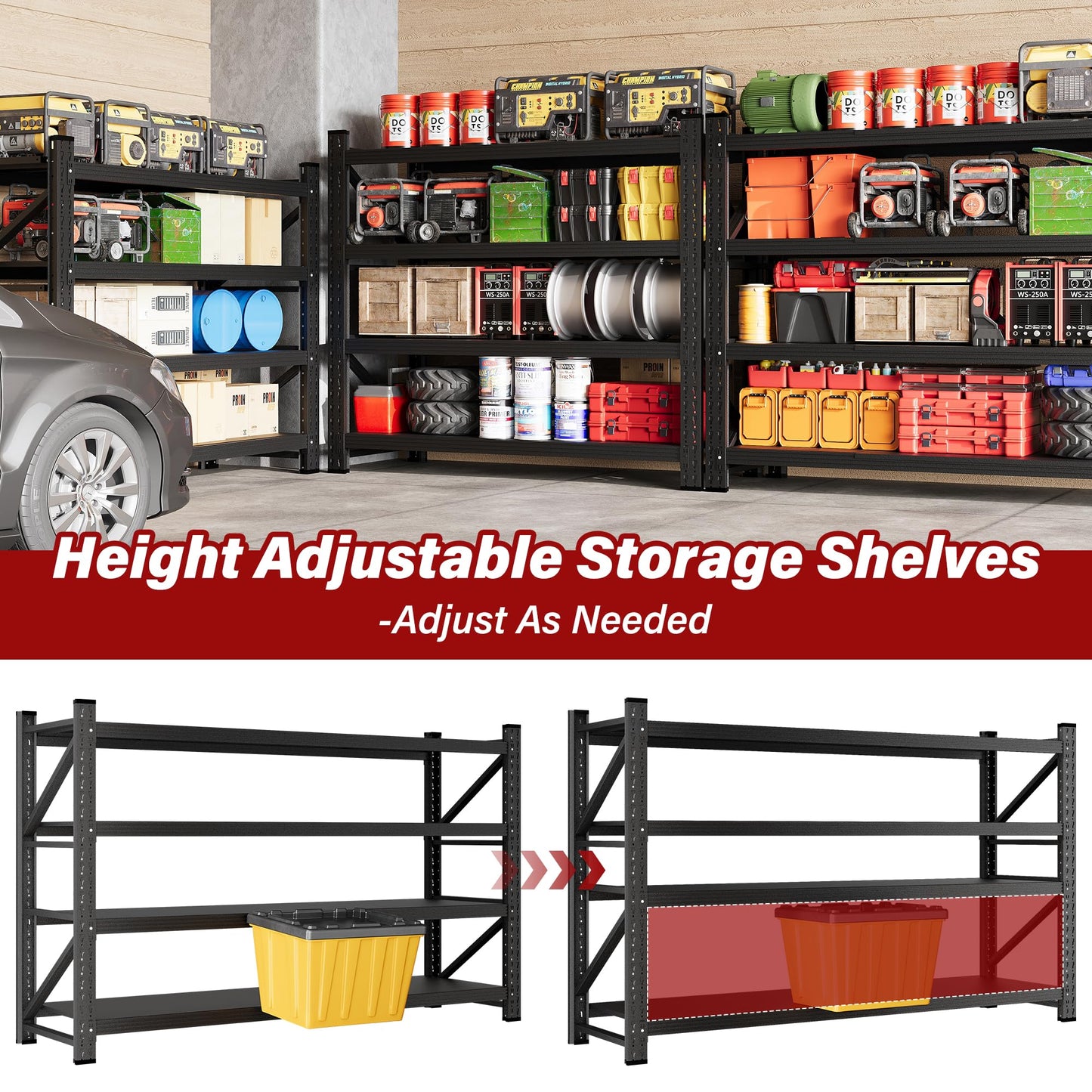 48" Wide Heavy Duty Garage Shelving Units,3000LBS 24 Deep Storage Shelves,Metal Garage Shelves,Large Storage Rack,Steel Shelf,Industrial Shelving for Shop,Warehouse,Basement,48" W x 24" D x 70" H