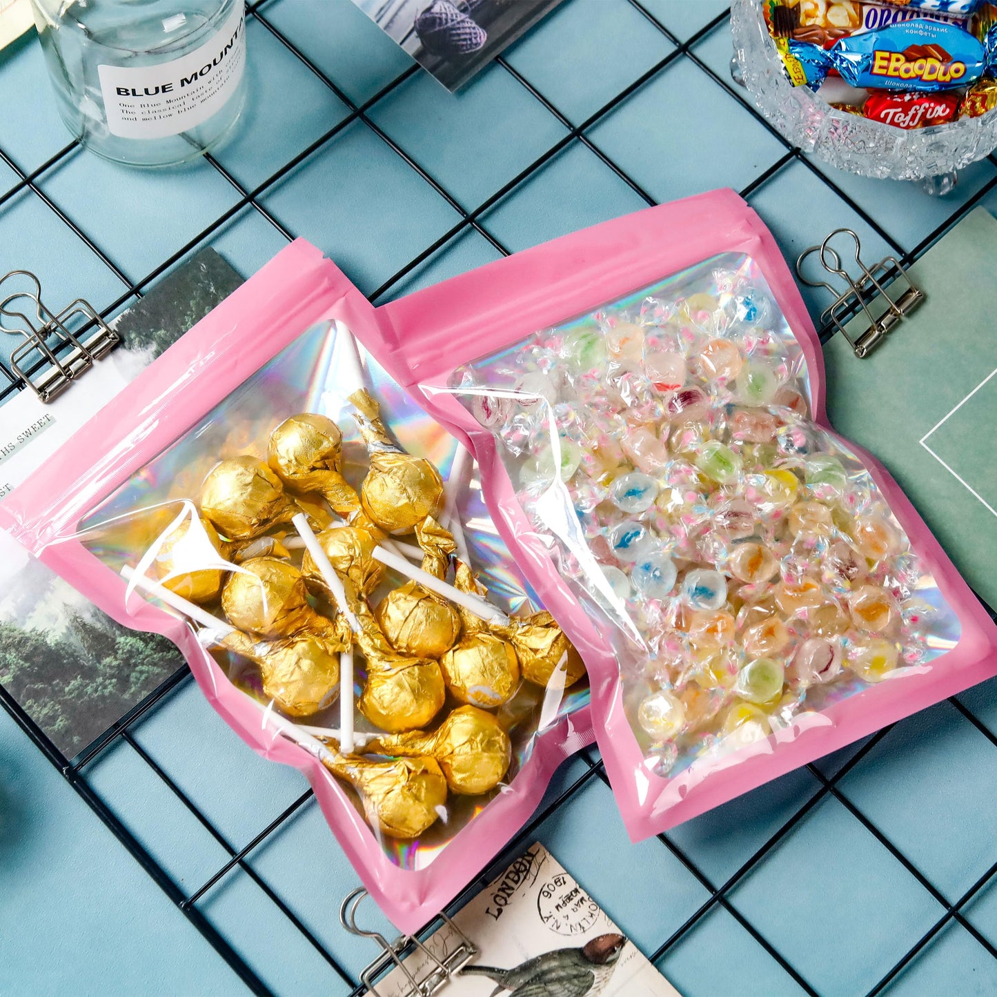 200 Pack 5x8 Mylar Bags with Window Stand Up Bgas 7.5mil Thick for Food Storage and Resealable for Small Business Packaging Bag