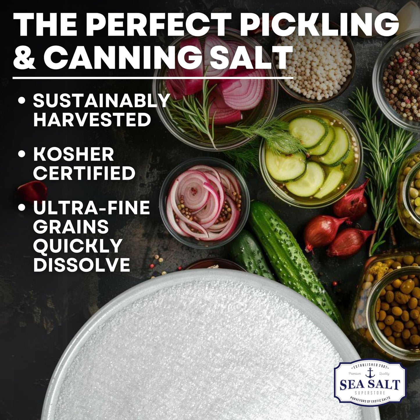 Pickling & Canning Pickling & Curing Salt for Natural Preserving, Fine Kosher Salt for Brining, 14 oz Bag Non Iodized