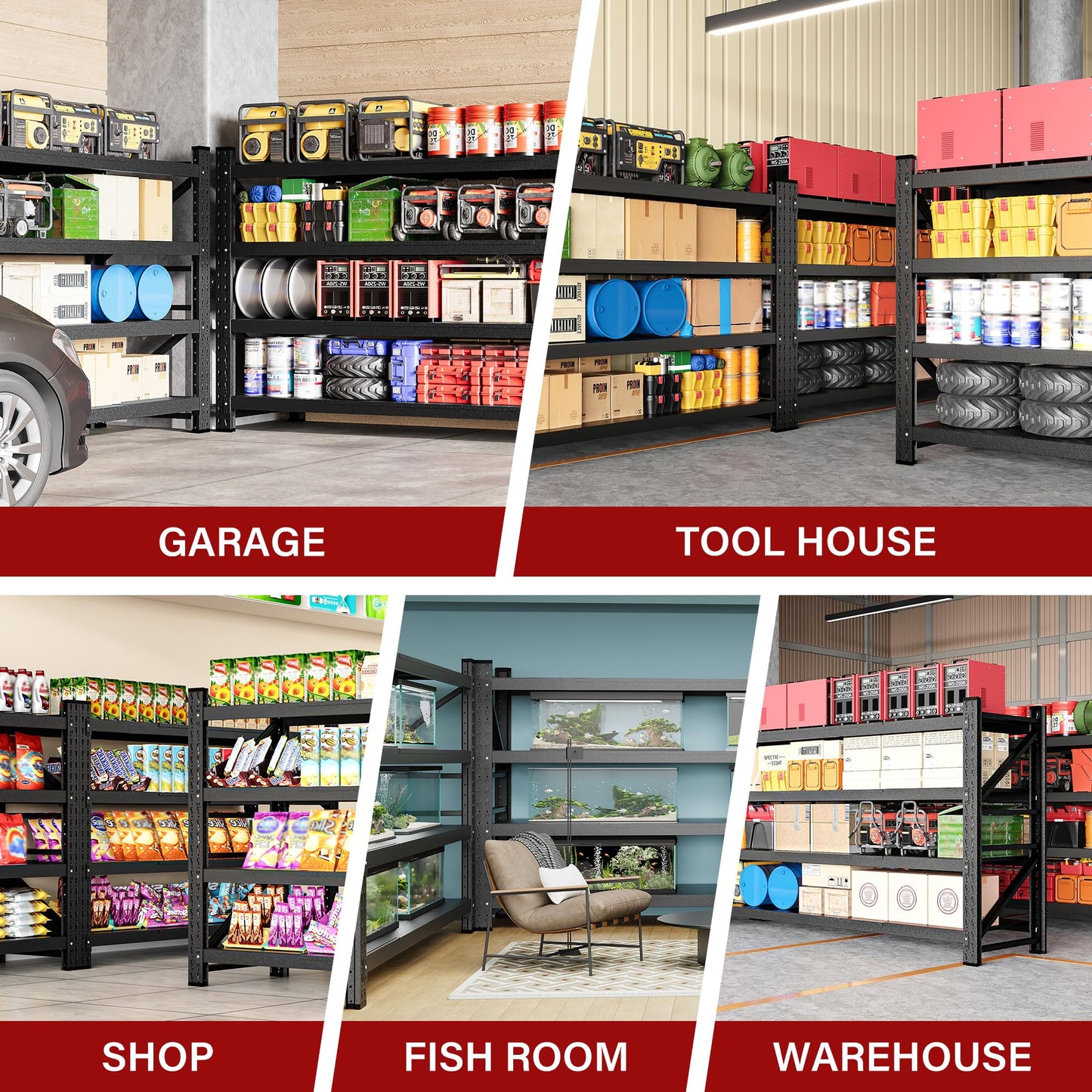 48" Wide Heavy Duty Garage Shelving Units,3000LBS 24 Deep Storage Shelves,Metal Garage Shelves,Large Storage Rack,Steel Shelf,Industrial Shelving for Shop,Warehouse,Basement,48" W x 24" D x 70" H