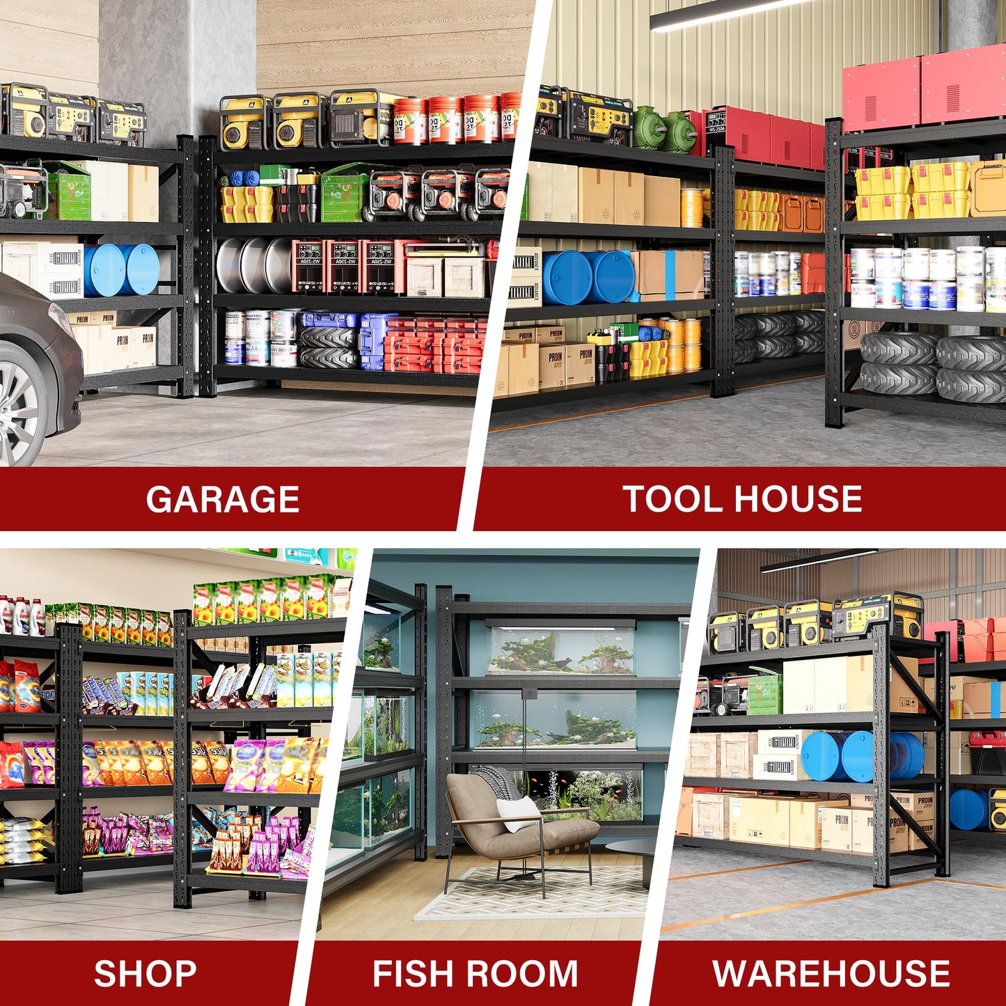 48" Wide Heavy Duty Garage Shelving Units,3000LBS 24 Deep Storage Shelves,Metal Garage Shelves,Large Storage Rack,Steel Shelf,Industrial Shelving for Shop,Warehouse,Basement,48" W x 24" D x 70" H