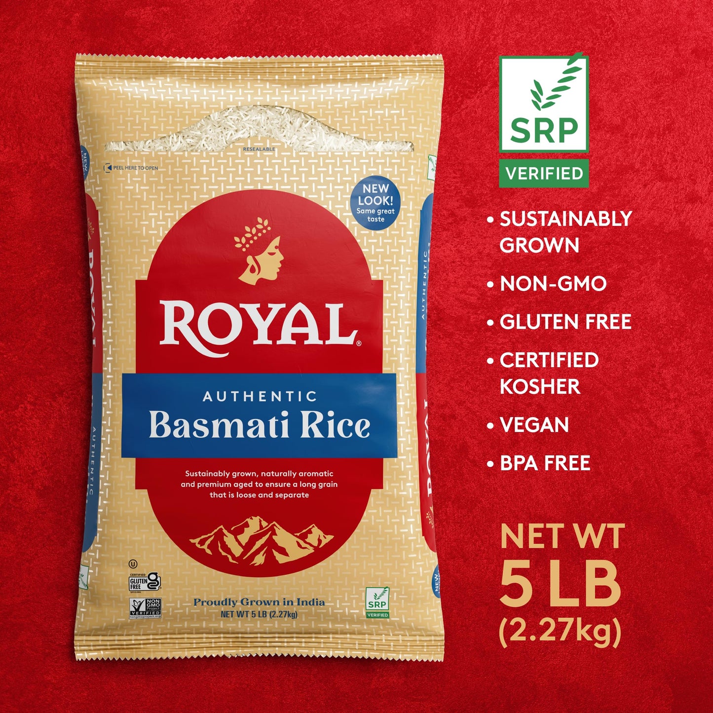 Royal - Naturally Aged Authentic Long Grain Indian White Basmati Rice - 15 lbs