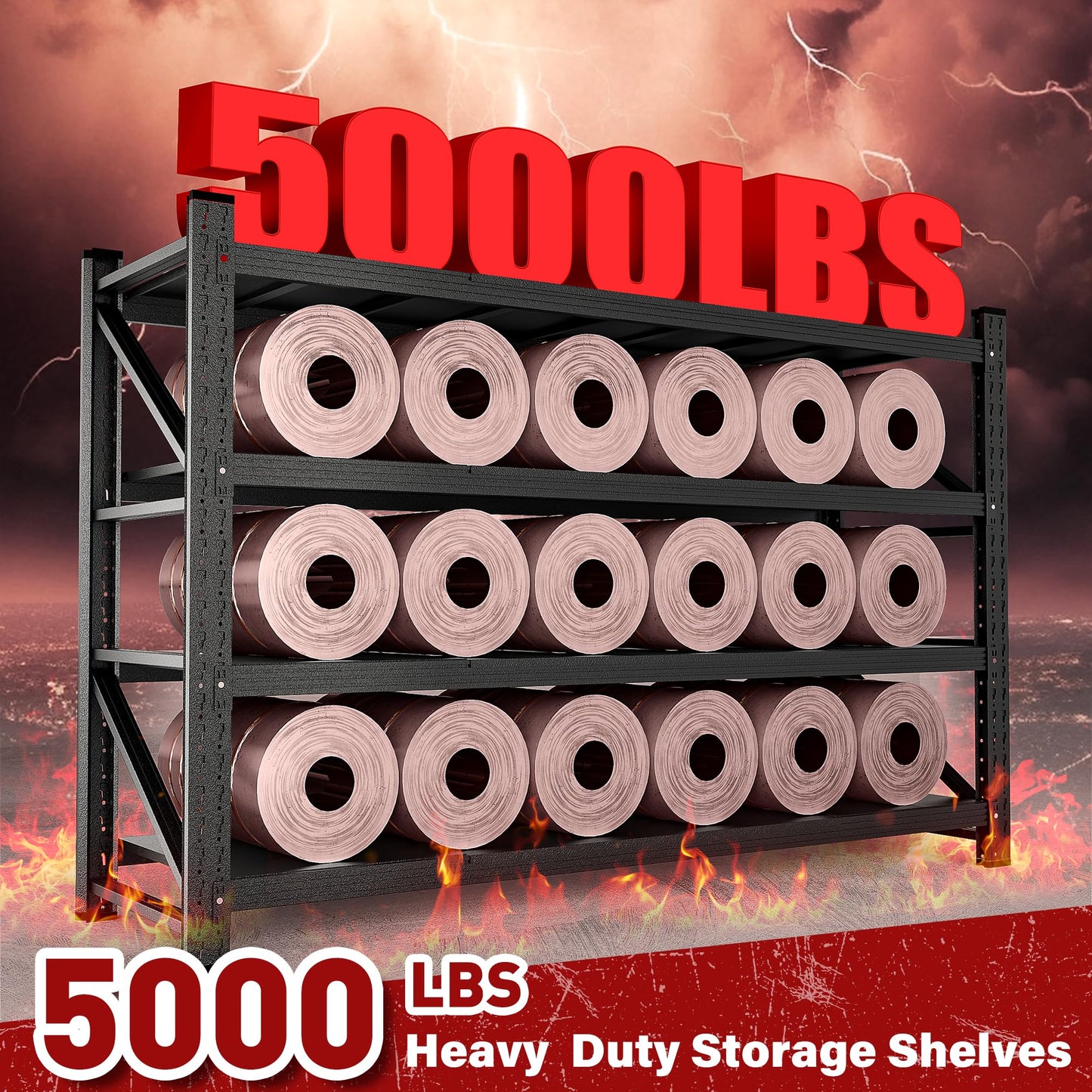 48" Wide Heavy Duty Garage Shelving Units,3000LBS 24 Deep Storage Shelves,Metal Garage Shelves,Large Storage Rack,Steel Shelf,Industrial Shelving for Shop,Warehouse,Basement,48" W x 24" D x 70" H