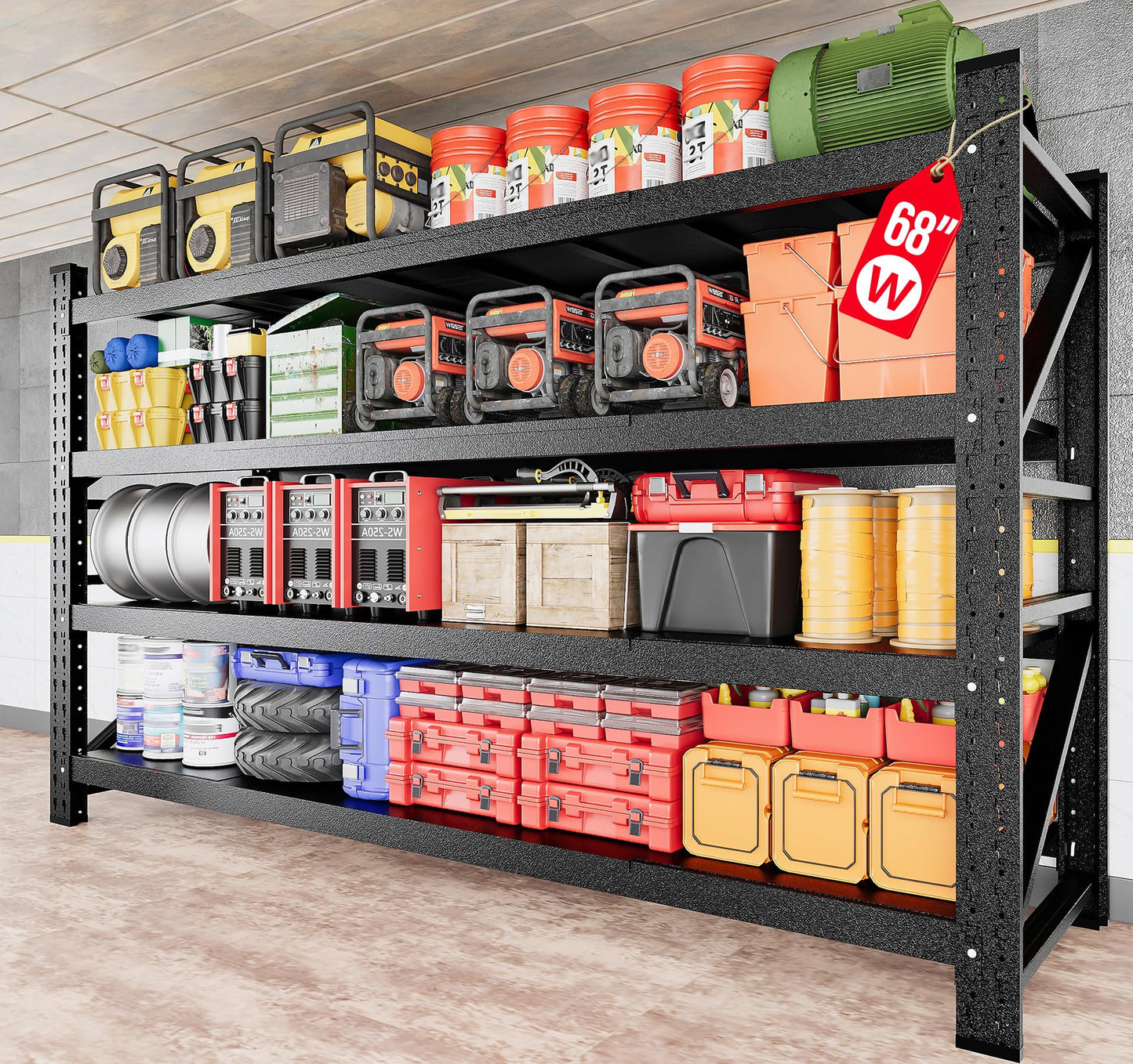 48" Wide Heavy Duty Garage Shelving Units,3000LBS 24 Deep Storage Shelves,Metal Garage Shelves,Large Storage Rack,Steel Shelf,Industrial Shelving for Shop,Warehouse,Basement,48" W x 24" D x 70" H