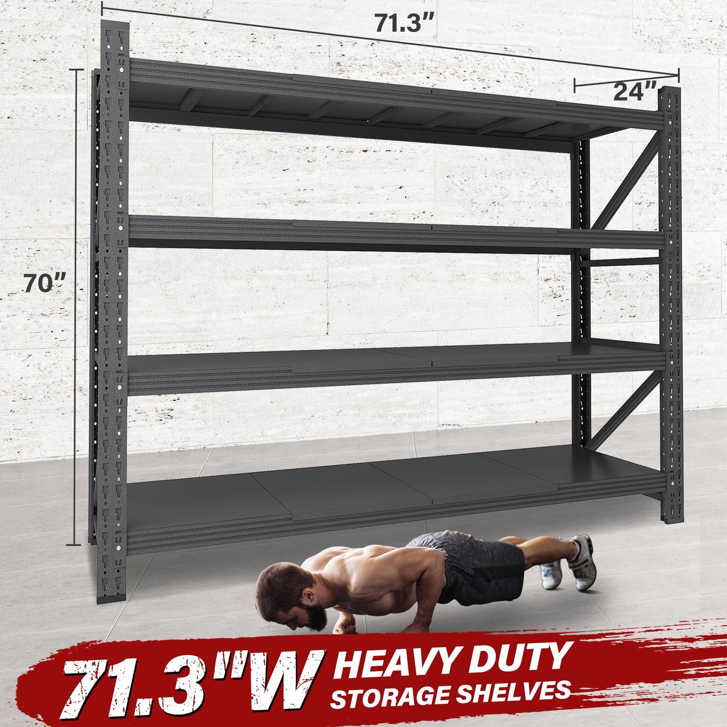 48" Wide Heavy Duty Garage Shelving Units,3000LBS 24 Deep Storage Shelves,Metal Garage Shelves,Large Storage Rack,Steel Shelf,Industrial Shelving for Shop,Warehouse,Basement,48" W x 24" D x 70" H