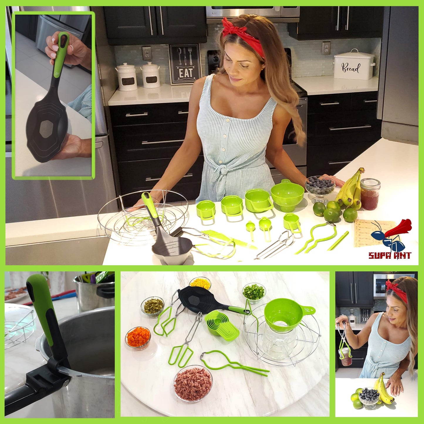 Supa Ant Canning Supplies - Water Bath Canning Pot with Rack & Lid - Starter Kits Set for Beginners - Stainless Steel Water Bath Canner Kit & Rack - Rack, XL Ladle, Measuring Cups, Kitchen Funnel