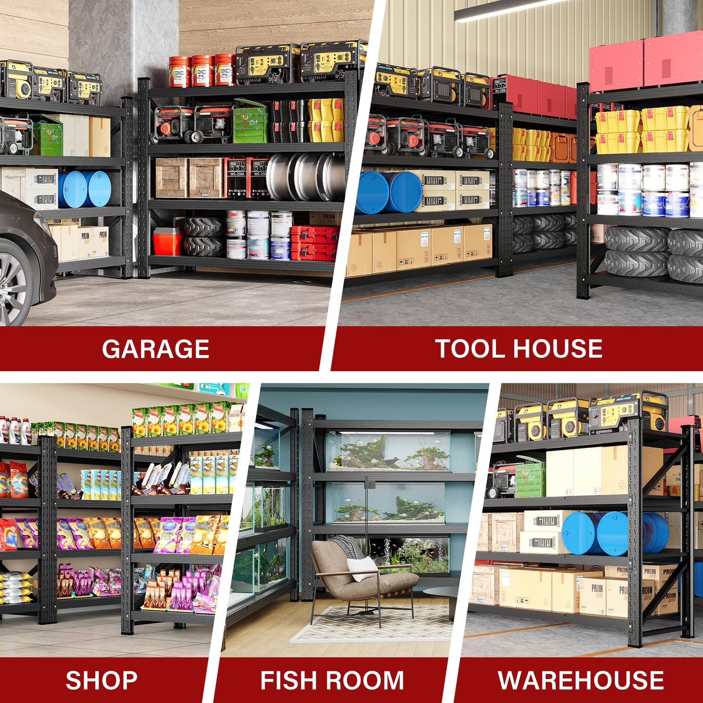 48" Wide Heavy Duty Garage Shelving Units,3000LBS 24 Deep Storage Shelves,Metal Garage Shelves,Large Storage Rack,Steel Shelf,Industrial Shelving for Shop,Warehouse,Basement,48" W x 24" D x 70" H