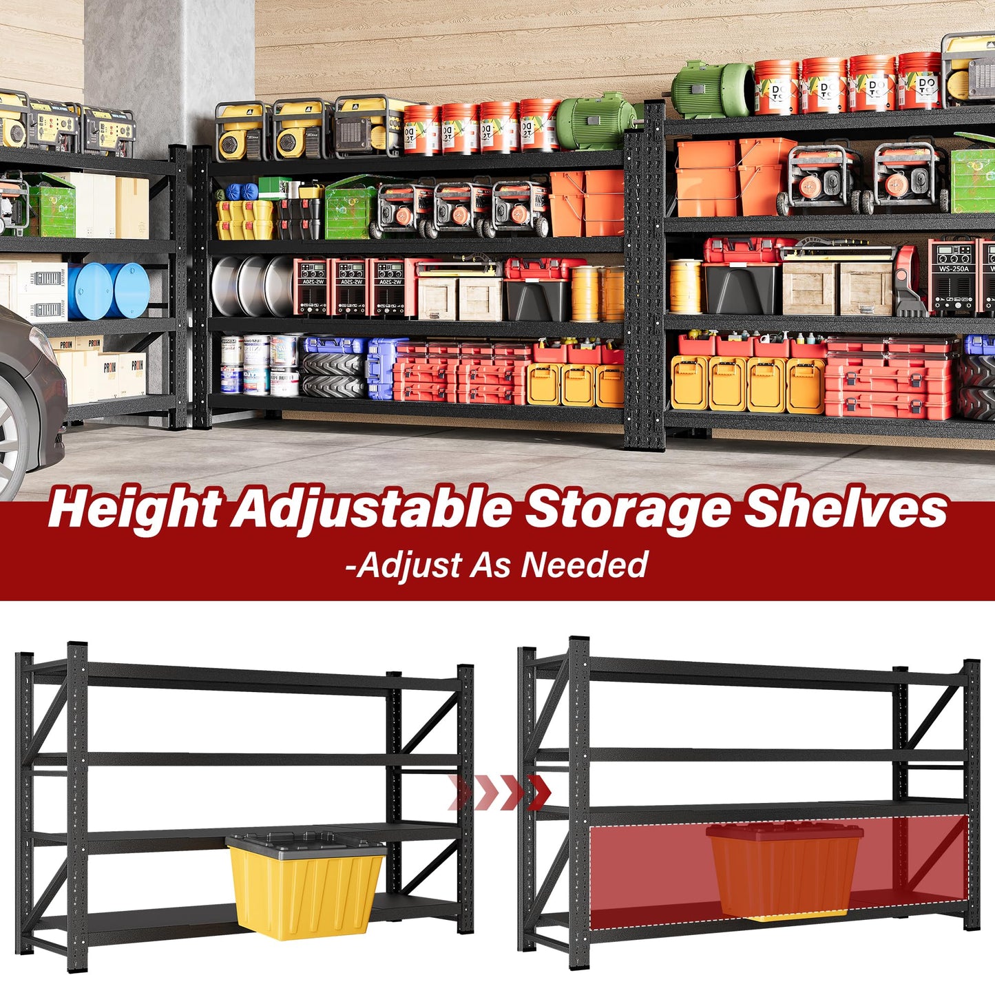 48" Wide Heavy Duty Garage Shelving Units,3000LBS 24 Deep Storage Shelves,Metal Garage Shelves,Large Storage Rack,Steel Shelf,Industrial Shelving for Shop,Warehouse,Basement,48" W x 24" D x 70" H