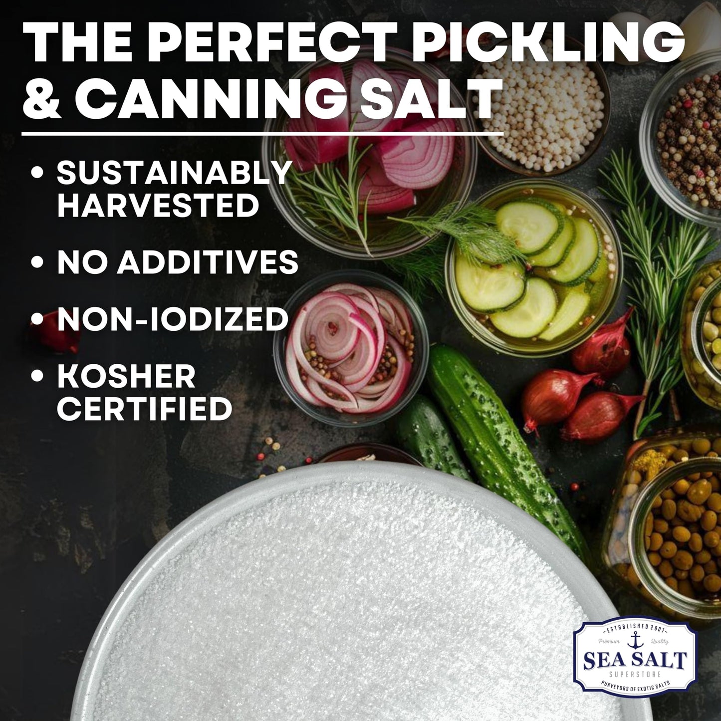 Pickling & Canning Pickling & Curing Salt for Natural Preserving, Fine Kosher Salt for Brining, 14 oz Bag Non Iodized