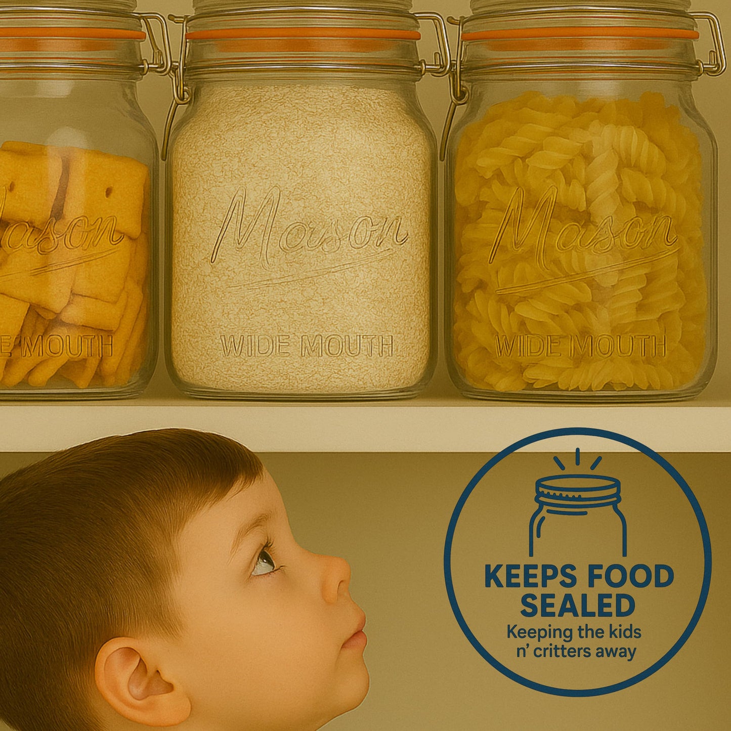 kitchentoolz 64 oz Mason Jars Wide Mouth with Airtight Lids – Set of 2 Half Gallon Glass Jar with Lid – Large Mason Jars with Lids for Kitchen Pantry, Storage, and Canning