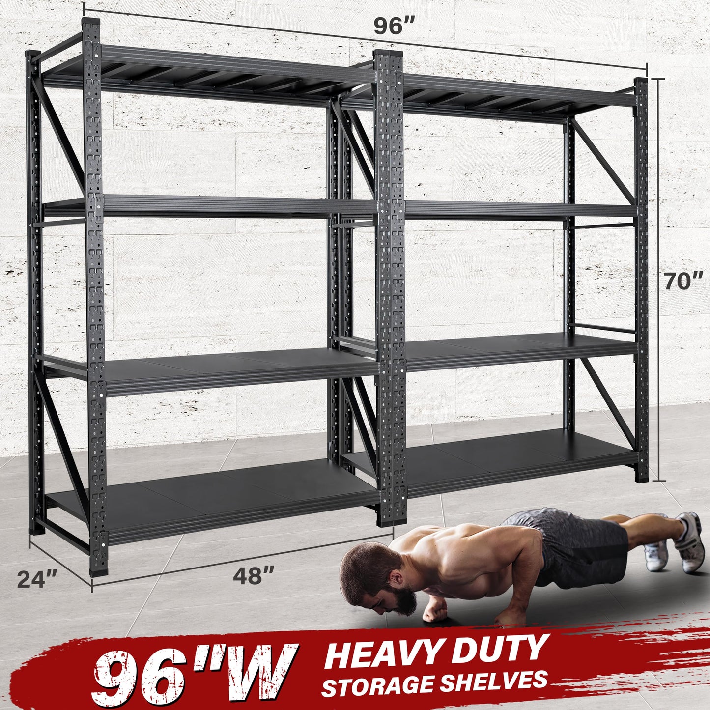 48" Wide Heavy Duty Garage Shelving Units,3000LBS 24 Deep Storage Shelves,Metal Garage Shelves,Large Storage Rack,Steel Shelf,Industrial Shelving for Shop,Warehouse,Basement,48" W x 24" D x 70" H