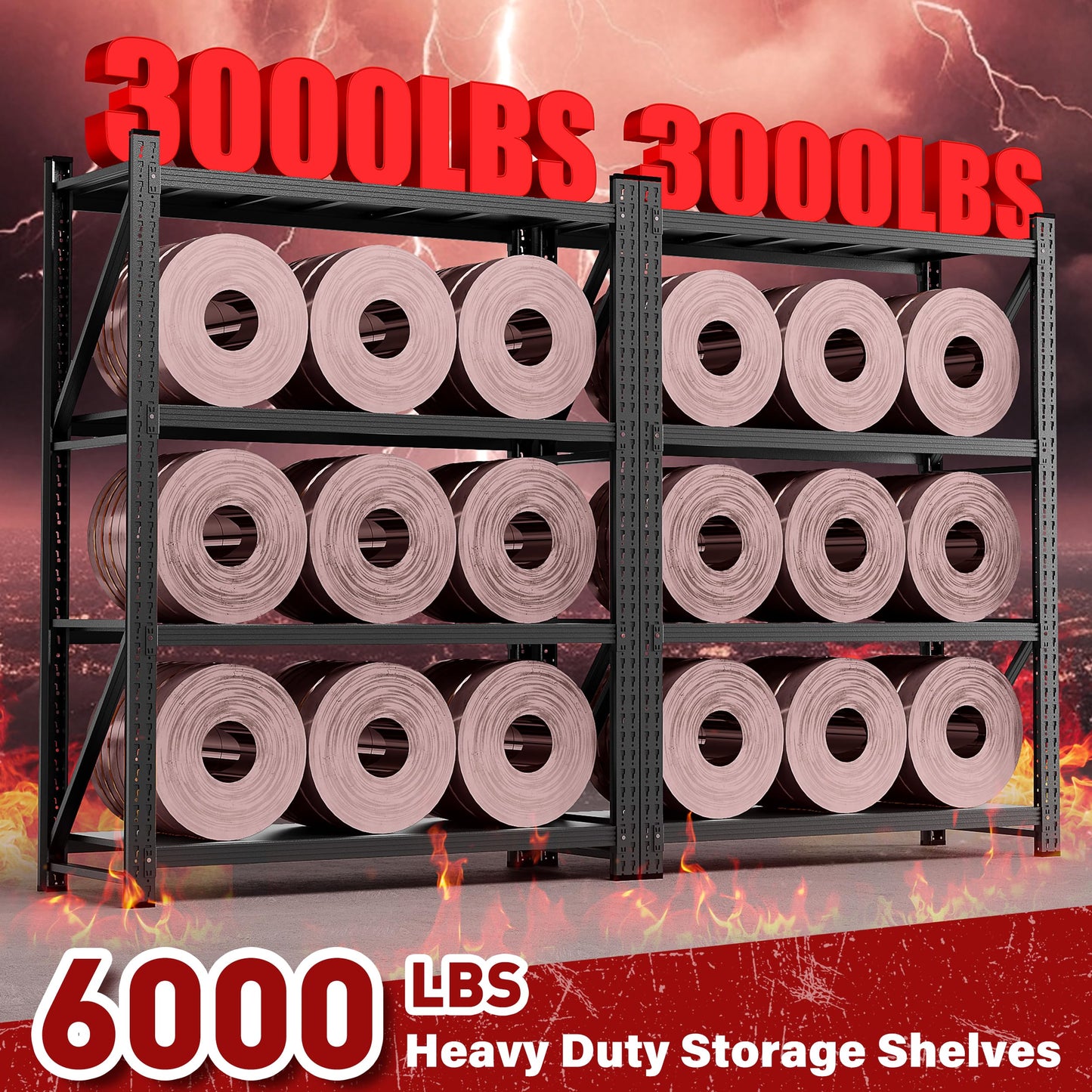 48" Wide Heavy Duty Garage Shelving Units,3000LBS 24 Deep Storage Shelves,Metal Garage Shelves,Large Storage Rack,Steel Shelf,Industrial Shelving for Shop,Warehouse,Basement,48" W x 24" D x 70" H