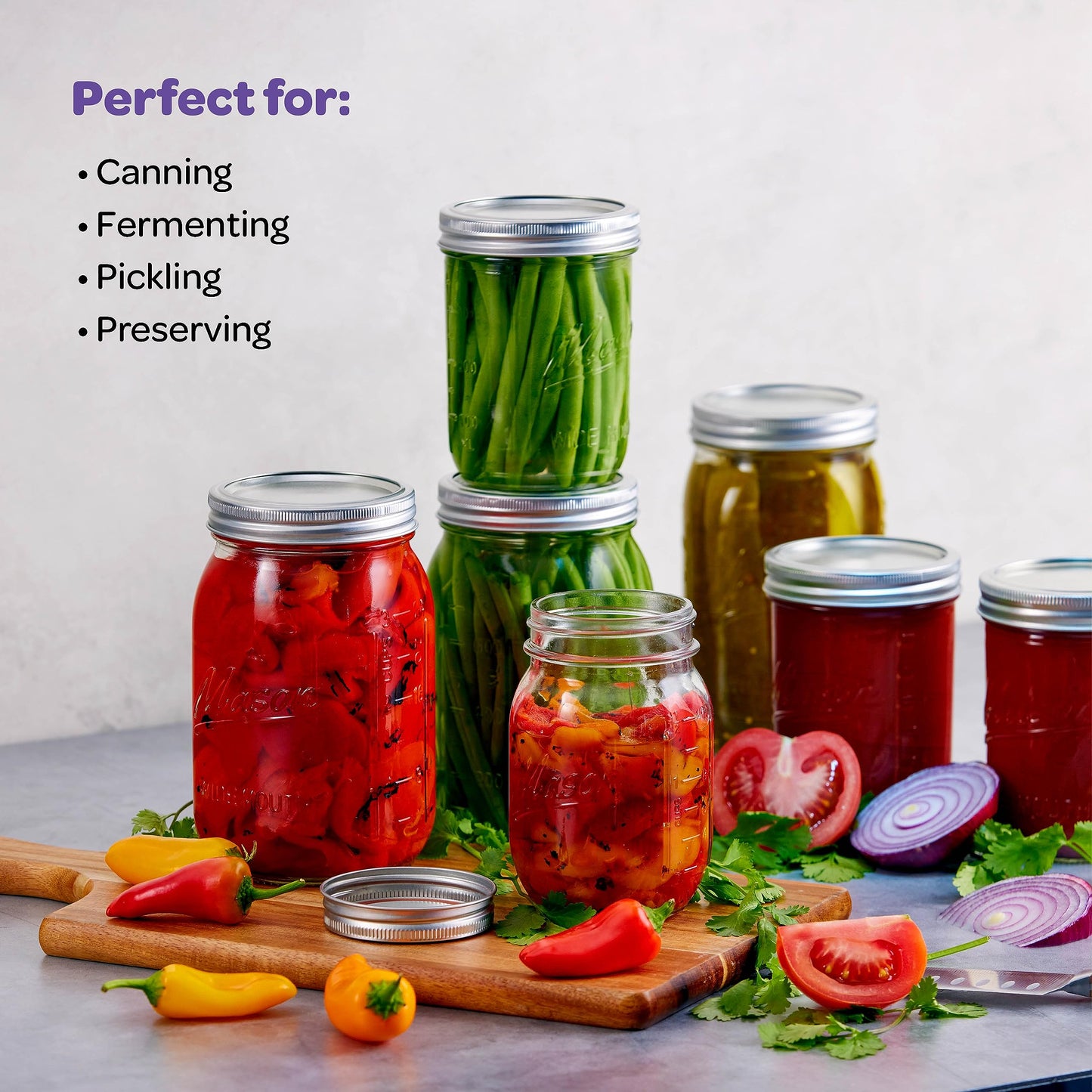 Wide Mouth Mason Jars 32 oz [4 Pack] With Mason Jar Lids and Bands, Mason Jars 32 oz - For Canning, Fermenting, Pickling - Jar Decor - Microwave/Freeze/Dishwasher Safe.