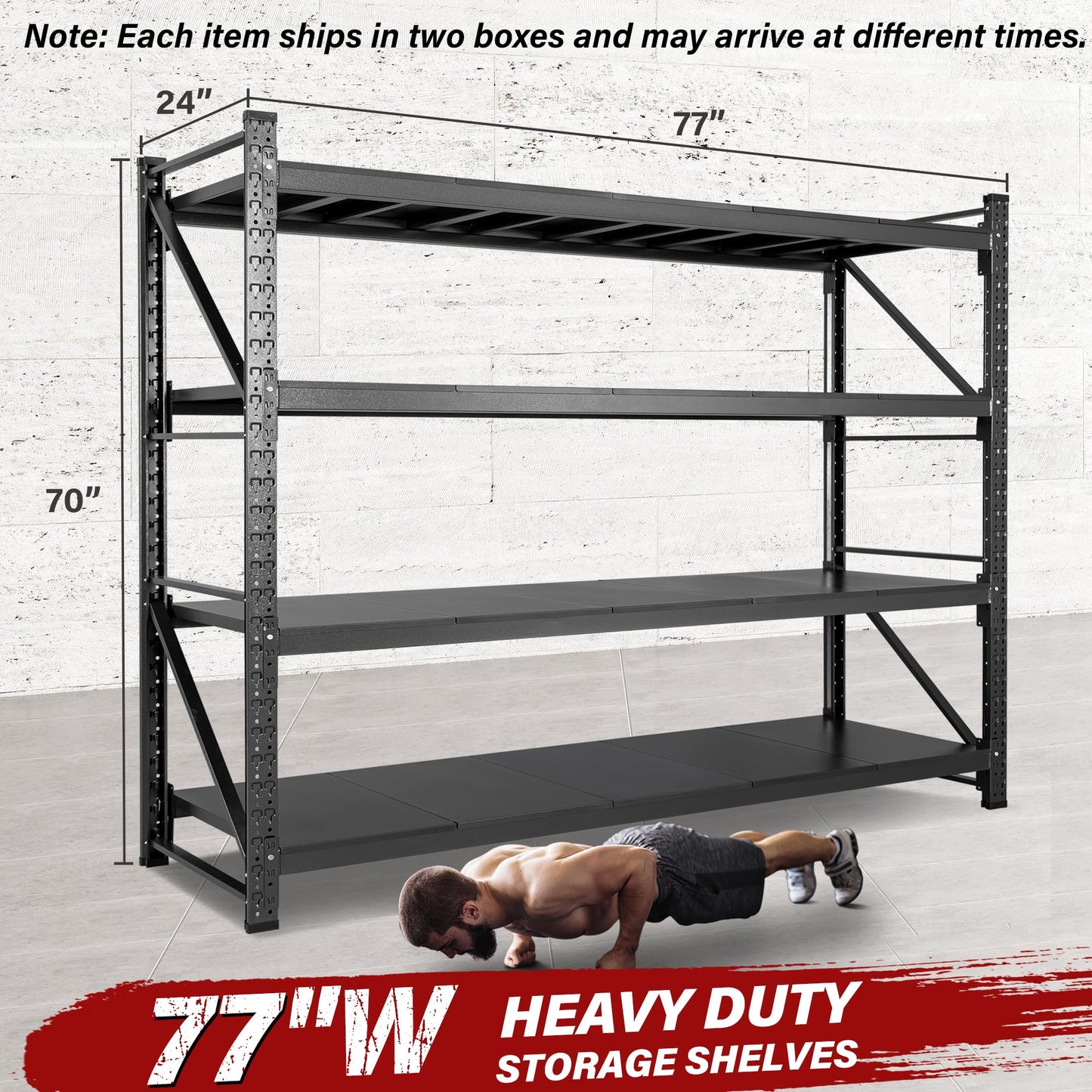 48" Wide Heavy Duty Garage Shelving Units,3000LBS 24 Deep Storage Shelves,Metal Garage Shelves,Large Storage Rack,Steel Shelf,Industrial Shelving for Shop,Warehouse,Basement,48" W x 24" D x 70" H