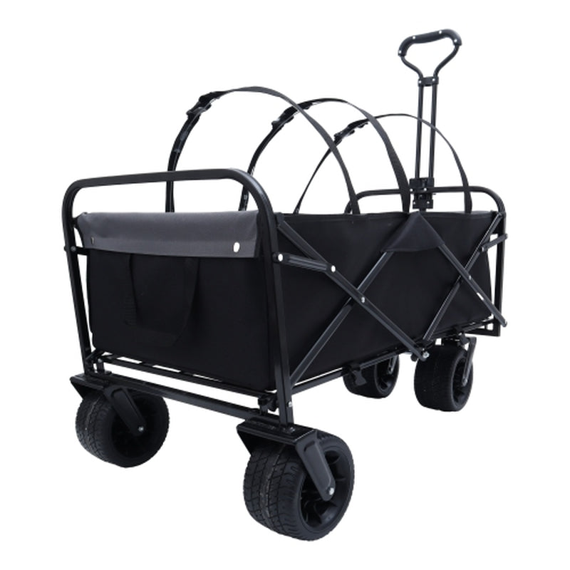 440Lbs Collapsible Foldable Wagon Cart with Strapping System ,Beach Wagon Utility Cart Utility Wagon Grocery Cart for Camping Shopping Sports Gardening Fishing Supports 3Pcs Plastic Liner Bag