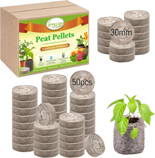 50 Pcs 30Mm Seed Starter Peat Pellets Pods for Seedlings- Compressed Seed Starting Pellets Seed Starter Pods Plugs Soil Peat Pods for Starting Seeds, Garden Planting Herb Flower Vegetables